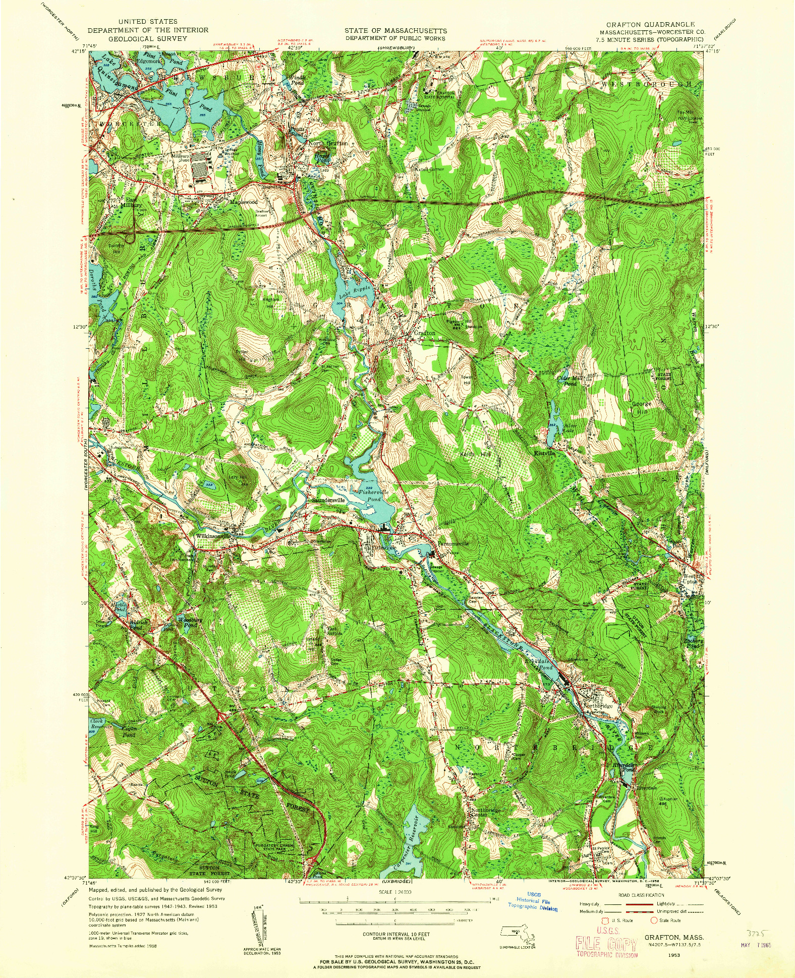 USGS 1:24000-SCALE QUADRANGLE FOR GRAFTON, MA 1953