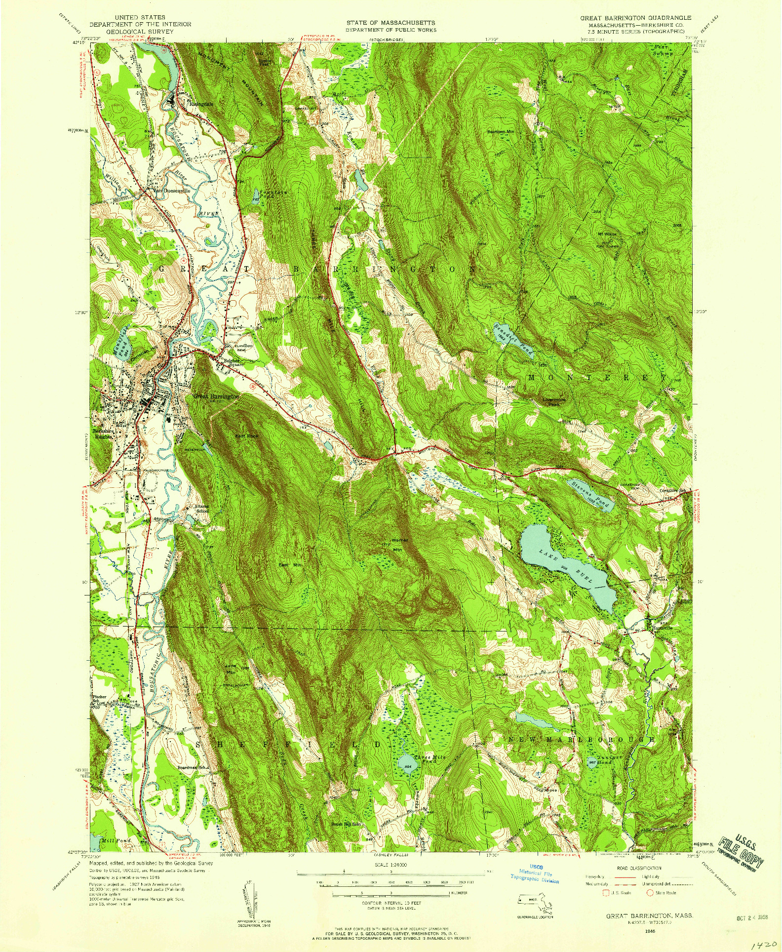 USGS 1:24000-SCALE QUADRANGLE FOR GREAT BARRINGTON, MA 1946