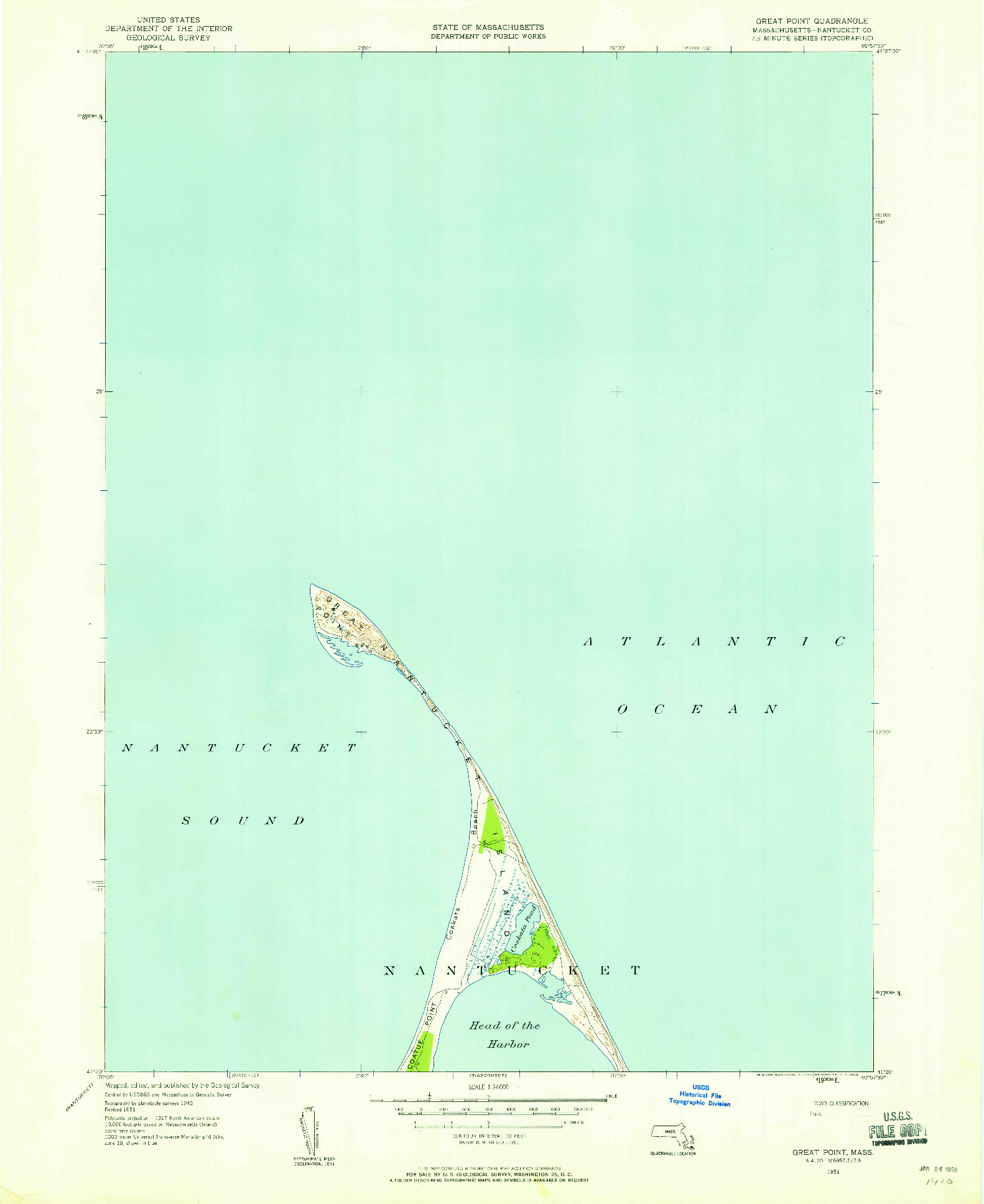 USGS 1:24000-SCALE QUADRANGLE FOR GREAT POINT, MA 1951