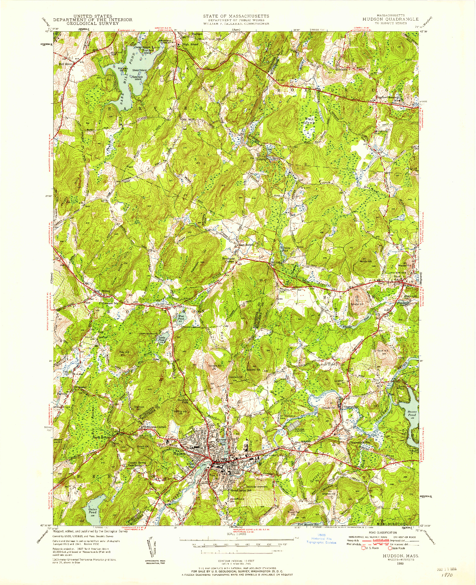 USGS 1:24000-SCALE QUADRANGLE FOR HUDSON, MA 1950