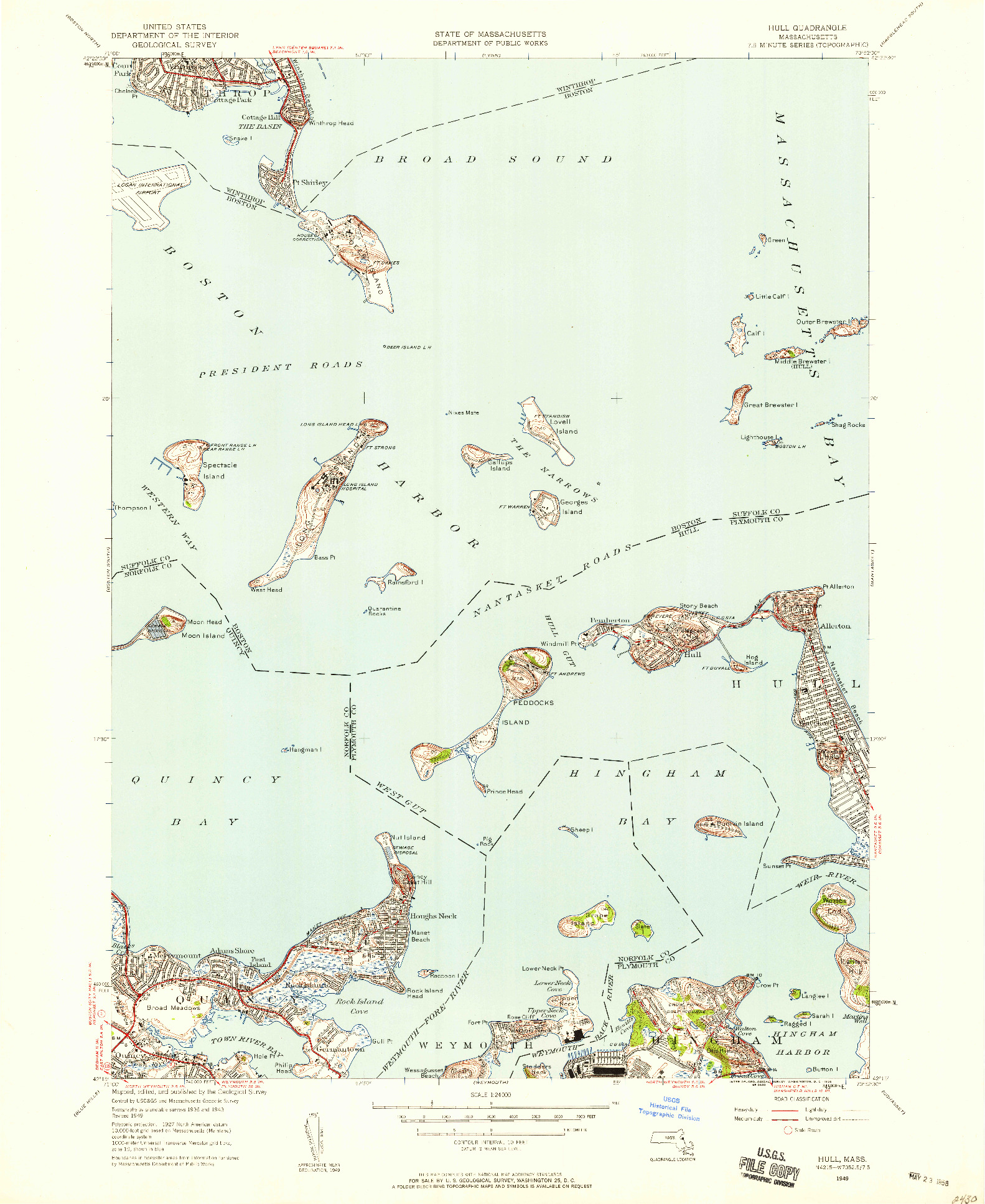 USGS 1:24000-SCALE QUADRANGLE FOR HULL, MA 1949
