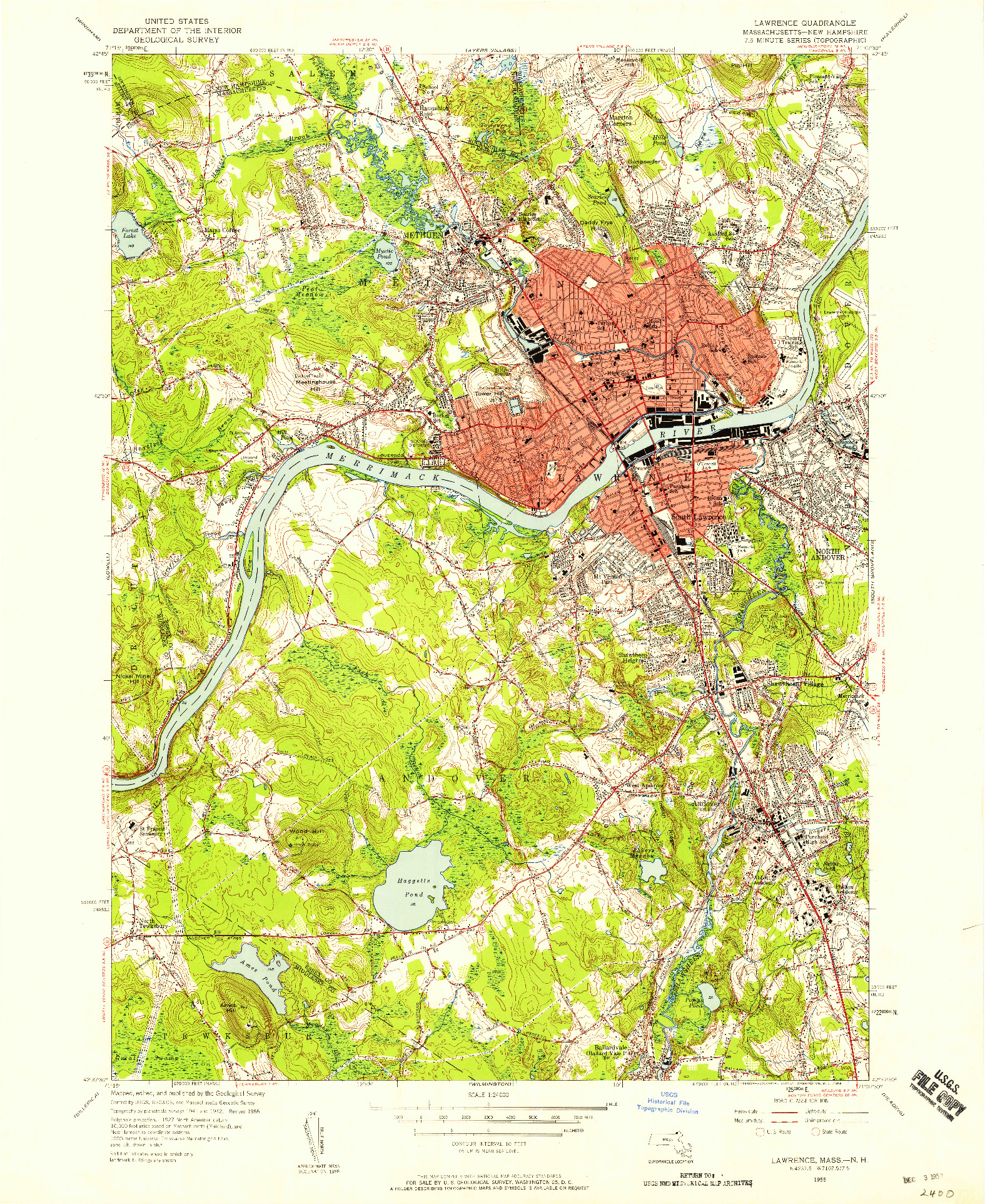 USGS 1:24000-SCALE QUADRANGLE FOR LAWRENCE, MA 1955