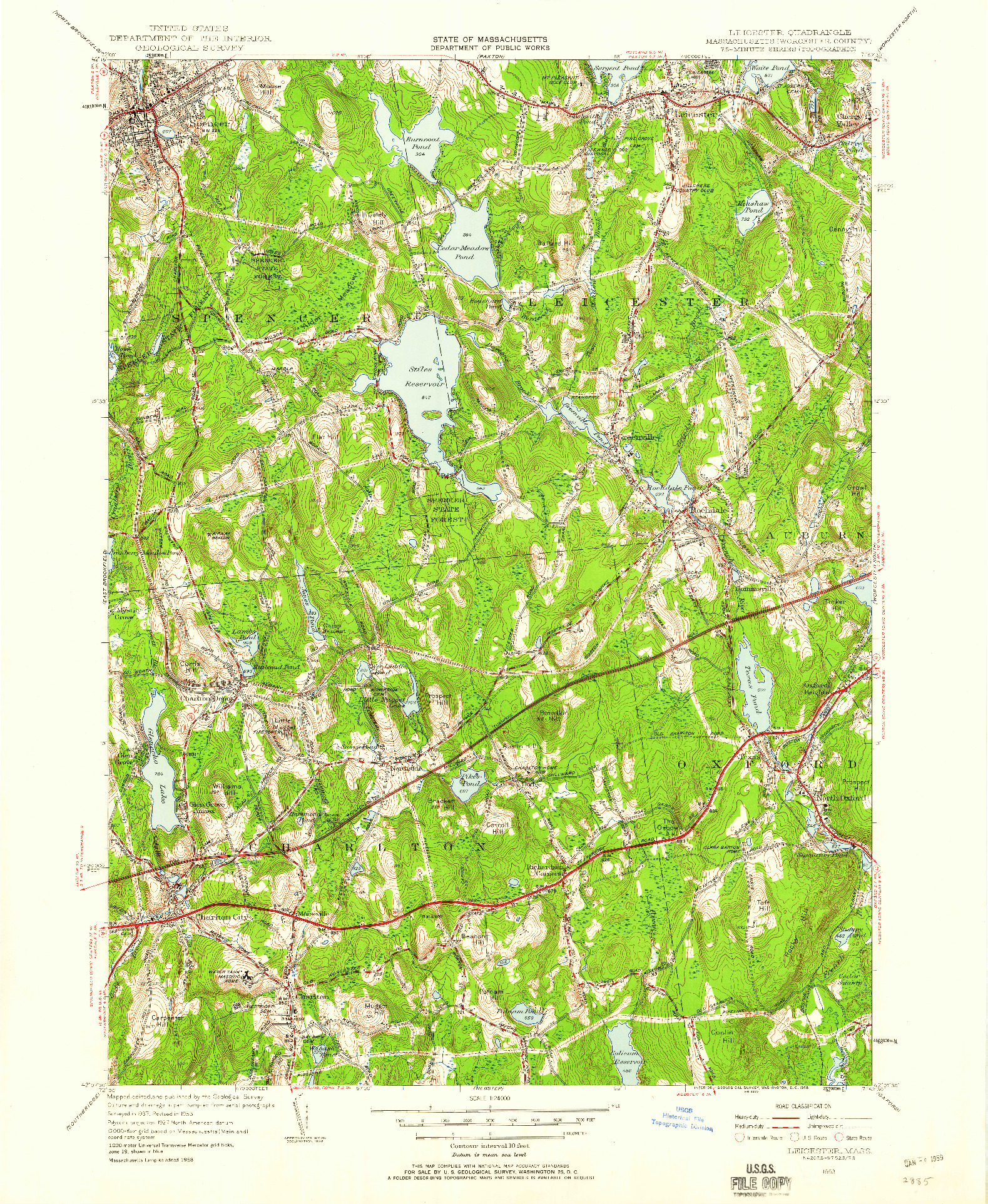 USGS 1:24000-SCALE QUADRANGLE FOR LEICESTER, MA 1953