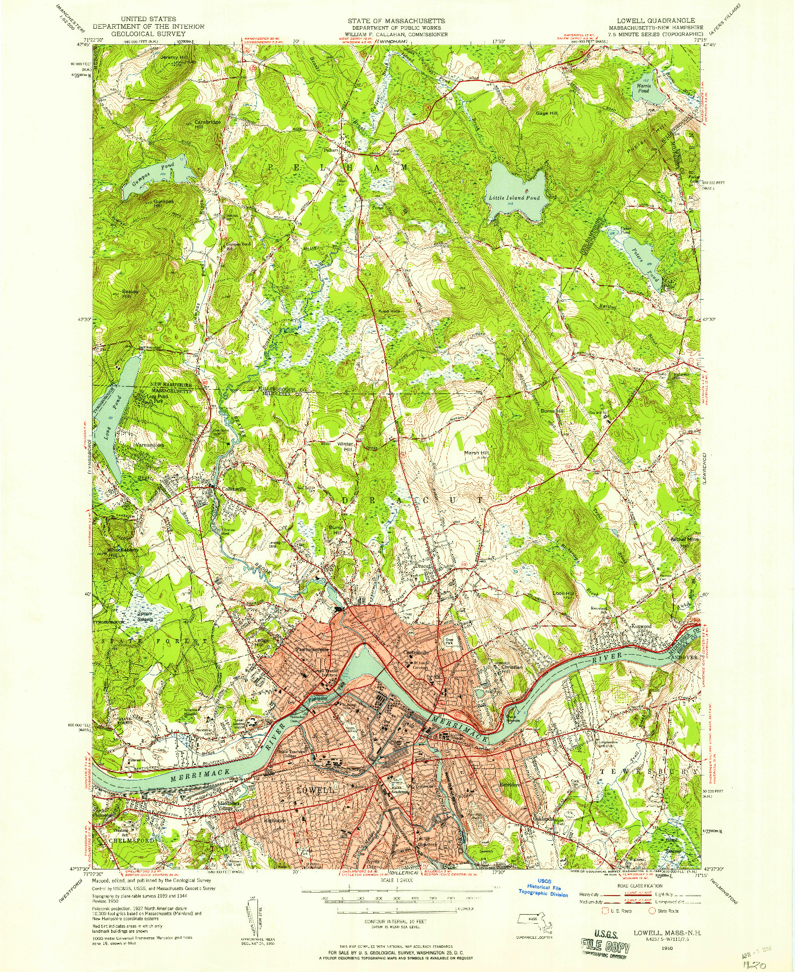 USGS 1:24000-SCALE QUADRANGLE FOR LOWELL, MA 1950