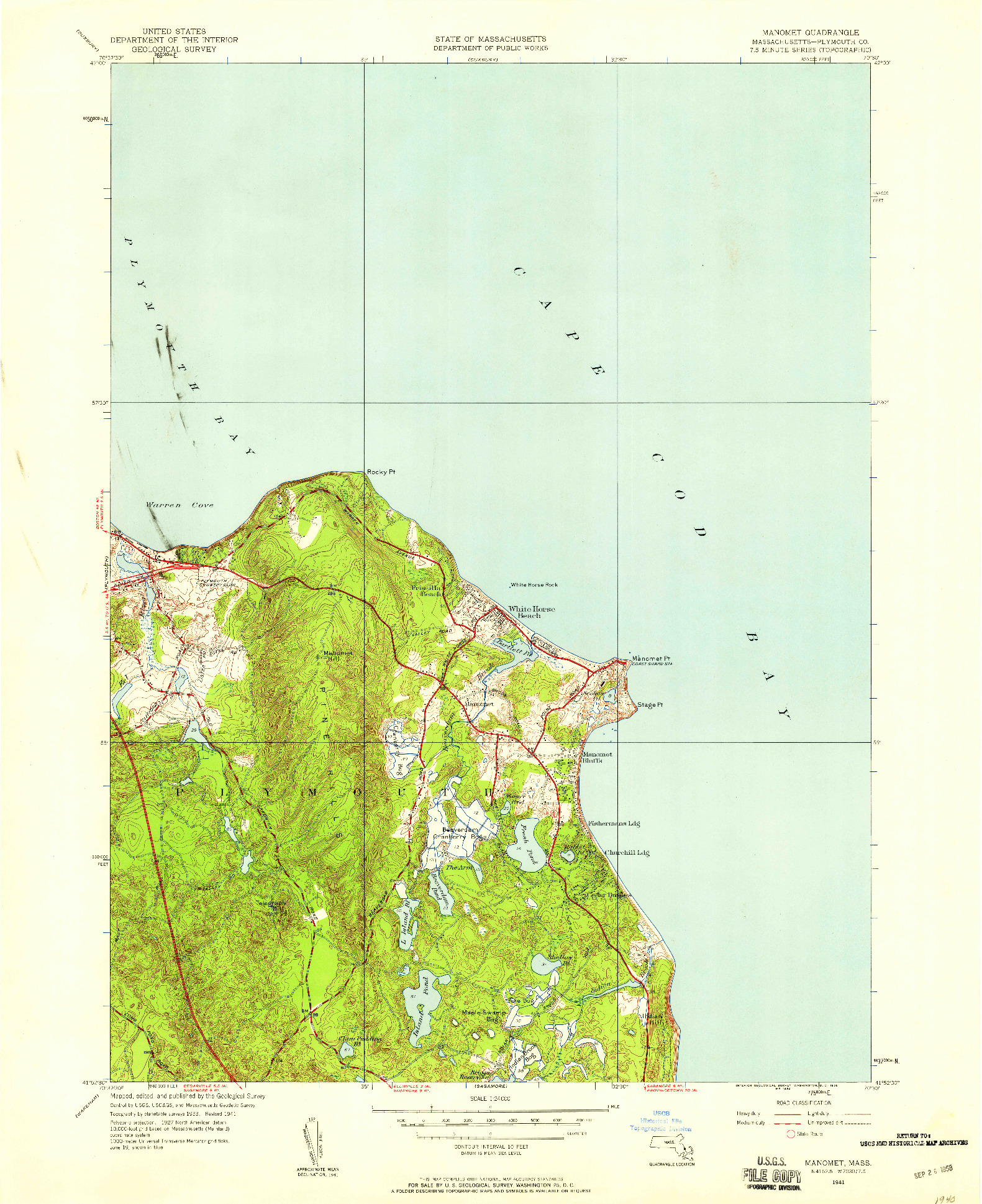 USGS 1:24000-SCALE QUADRANGLE FOR MANOMET, MA 1941
