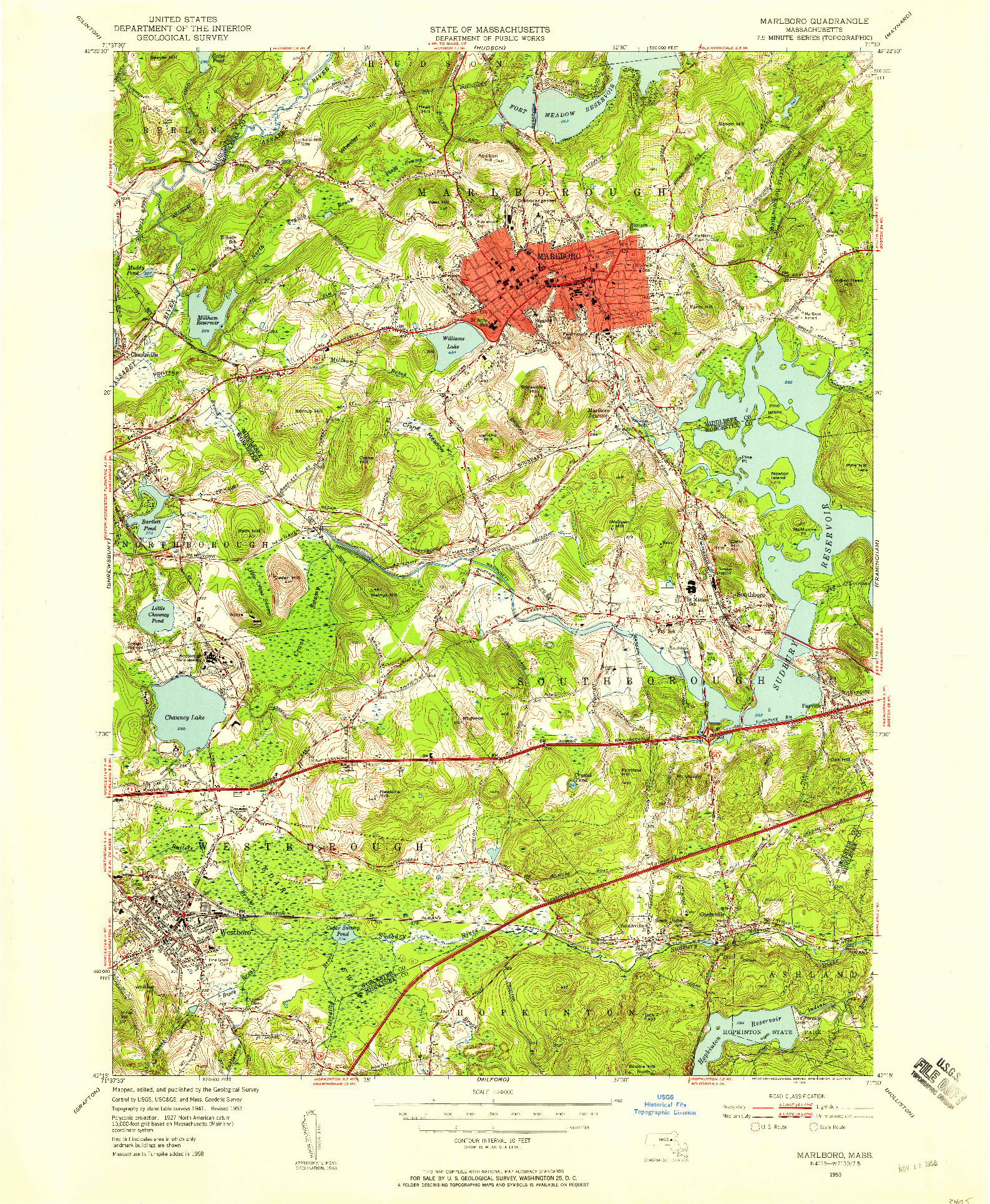 USGS 1:24000-SCALE QUADRANGLE FOR MARLBORO, MA 1953