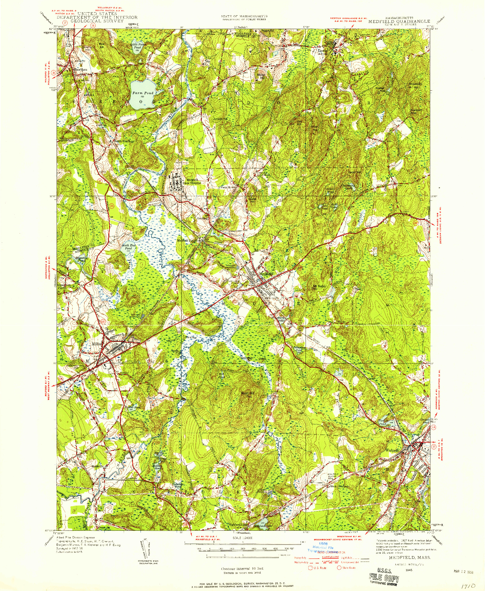 USGS 1:24000-SCALE QUADRANGLE FOR MEDFIELD, MA 1945