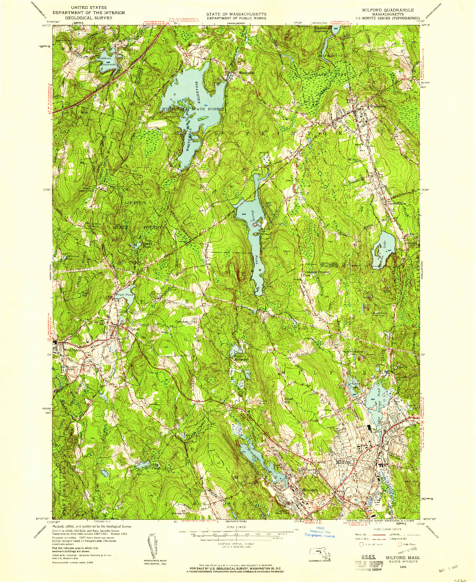 USGS 1:24000-SCALE QUADRANGLE FOR MILFORD, MA 1953