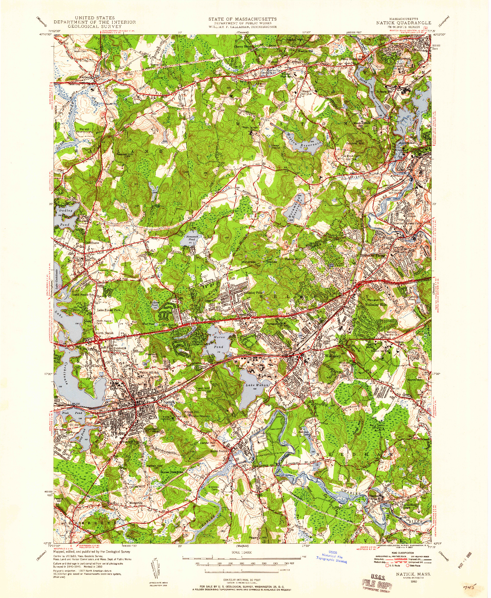 USGS 1:24000-SCALE QUADRANGLE FOR NATICK, MA 1950