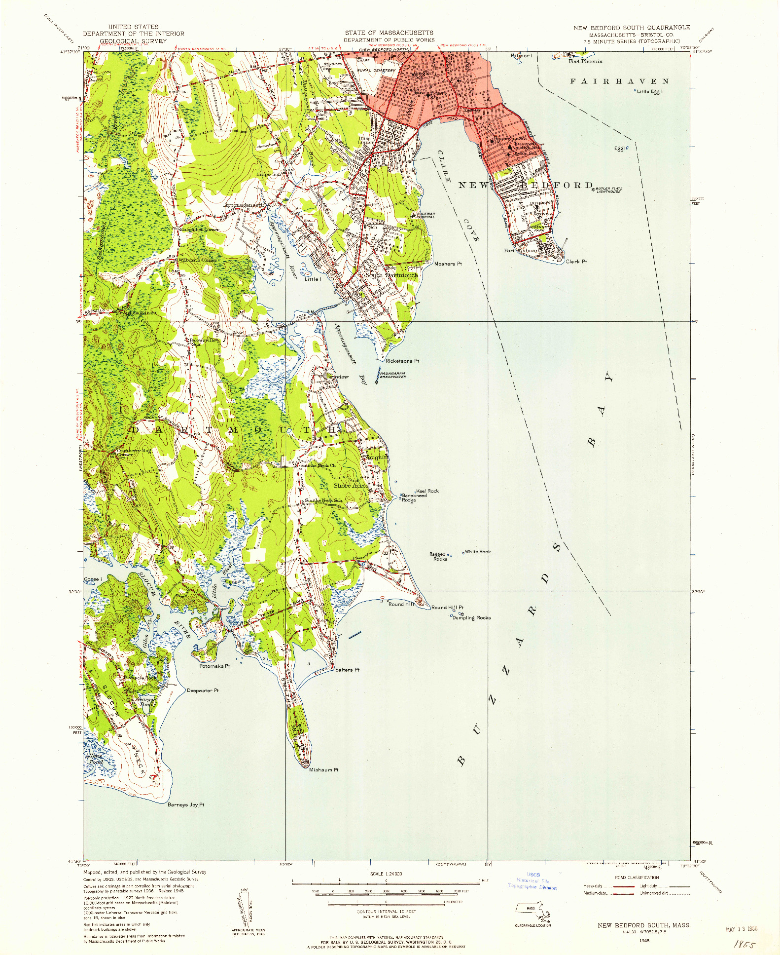 USGS 1:24000-SCALE QUADRANGLE FOR NEW BEDFORD SOUTH, MA 1948