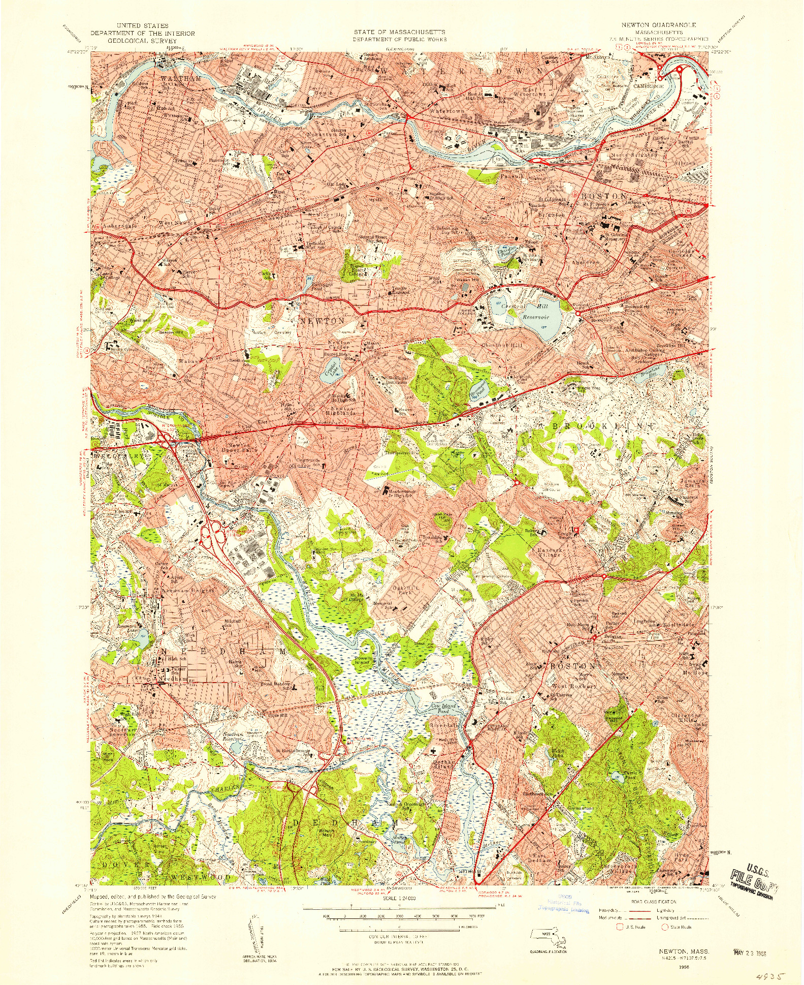 USGS 1:24000-SCALE QUADRANGLE FOR NEWTON, MA 1956