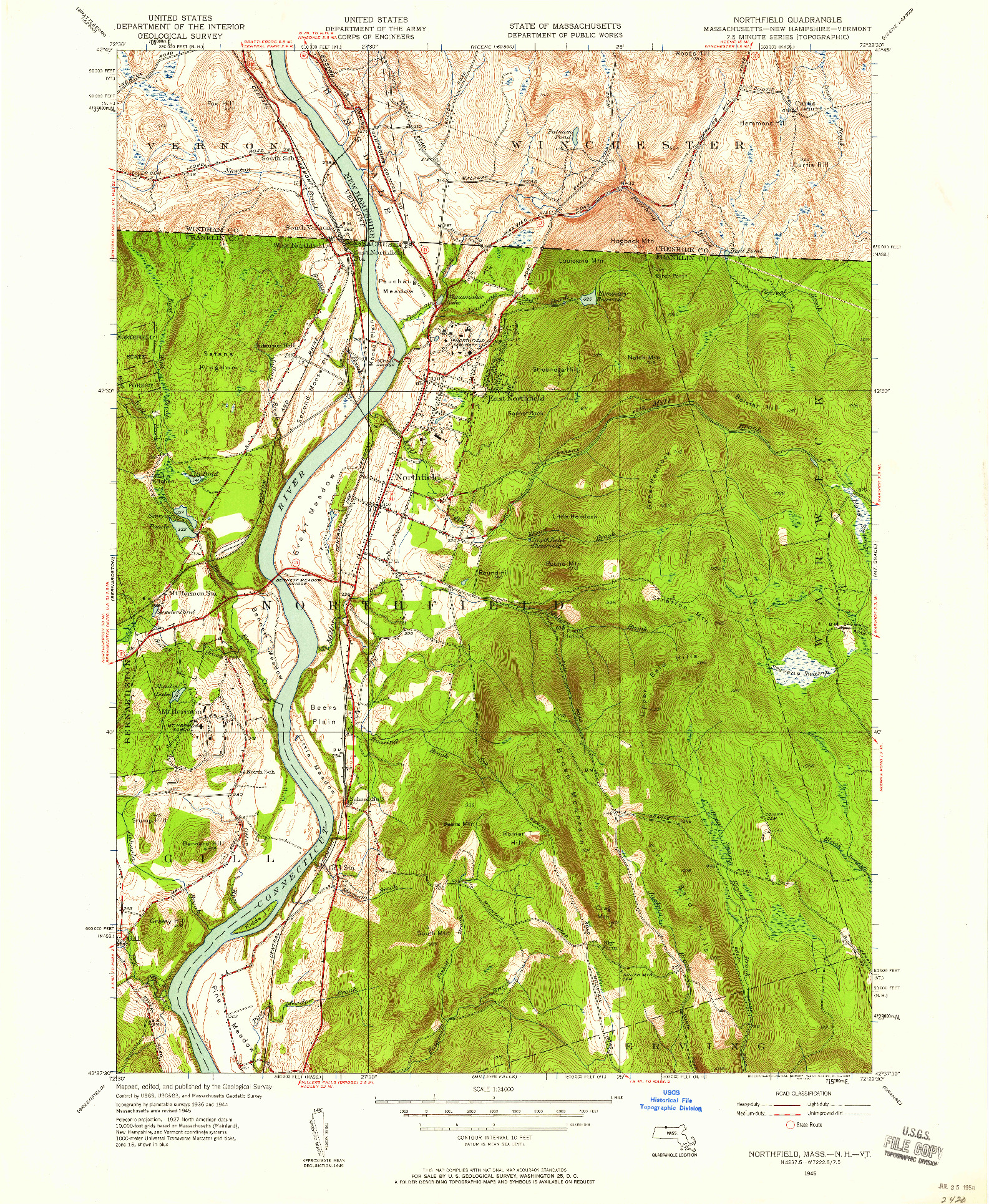 USGS 1:24000-SCALE QUADRANGLE FOR NORTHFIELD, MA 1945
