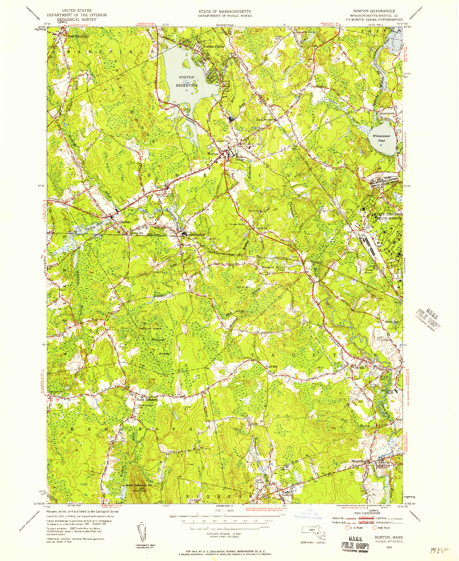 USGS 1:24000-SCALE QUADRANGLE FOR NORTON, MA 1951