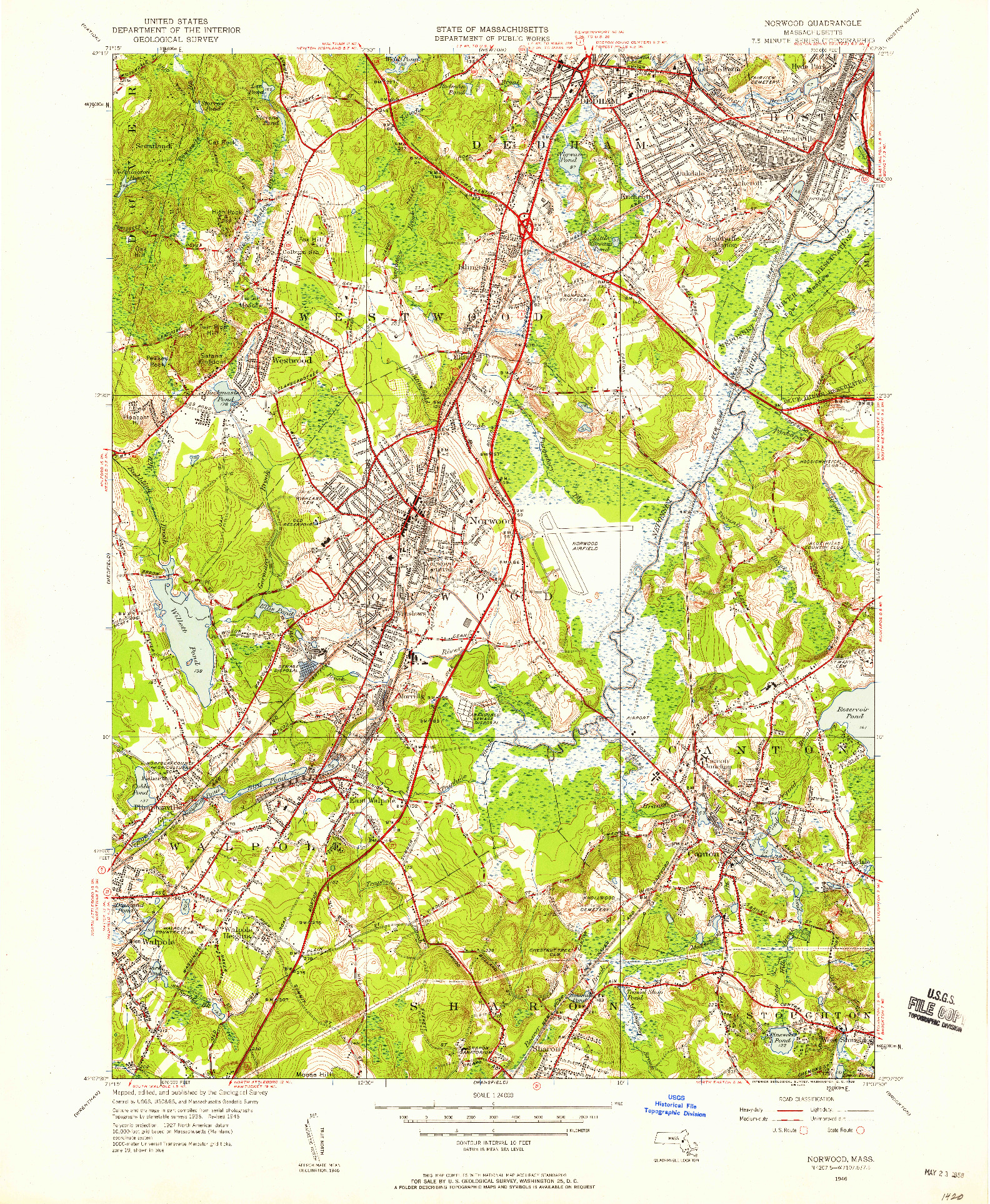 USGS 1:24000-SCALE QUADRANGLE FOR NORWOOD, MA 1946