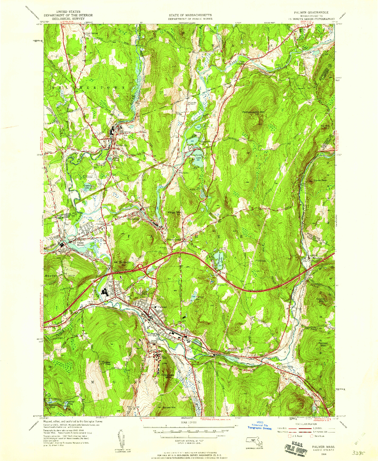 USGS 1:24000-SCALE QUADRANGLE FOR PALMER, MA 1954