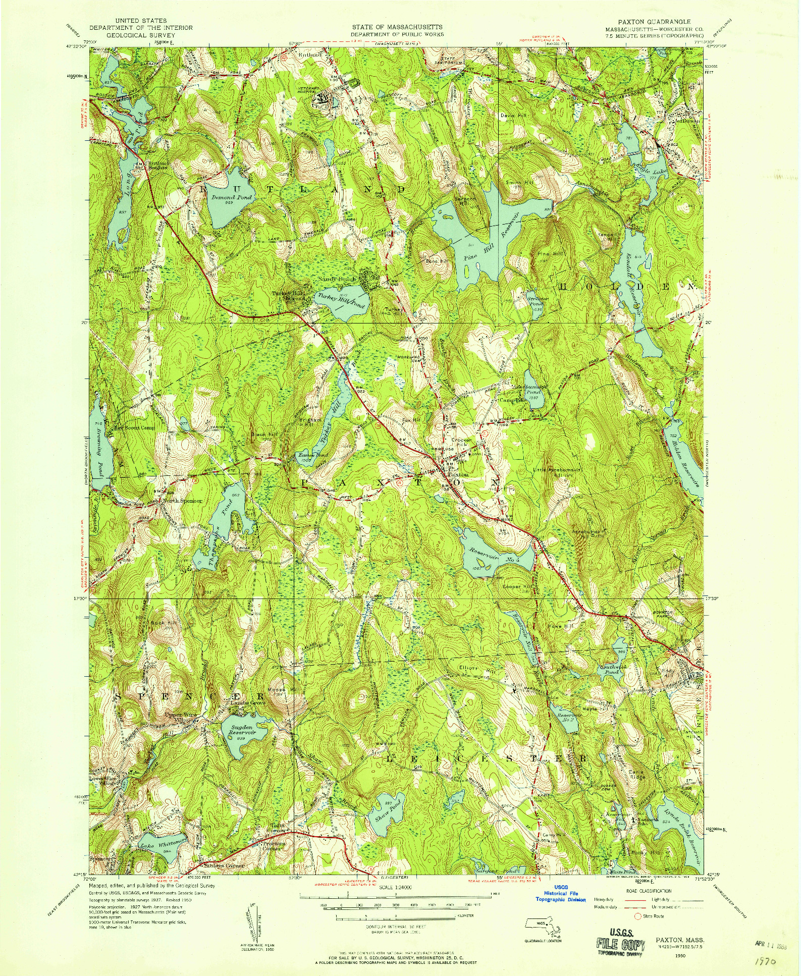 USGS 1:24000-SCALE QUADRANGLE FOR PAXTON, MA 1950