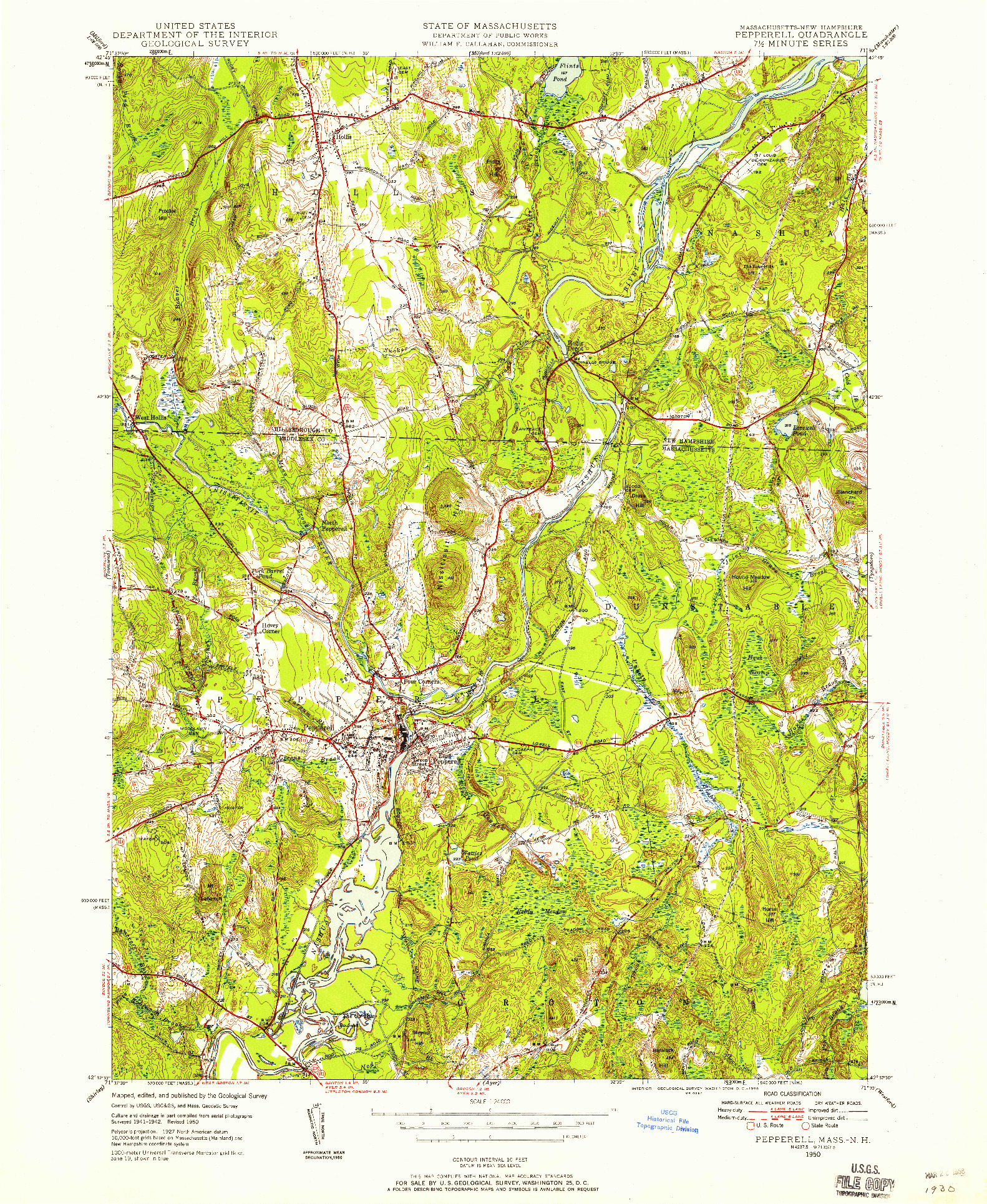 USGS 1:24000-SCALE QUADRANGLE FOR PEPPERELL, MA 1950