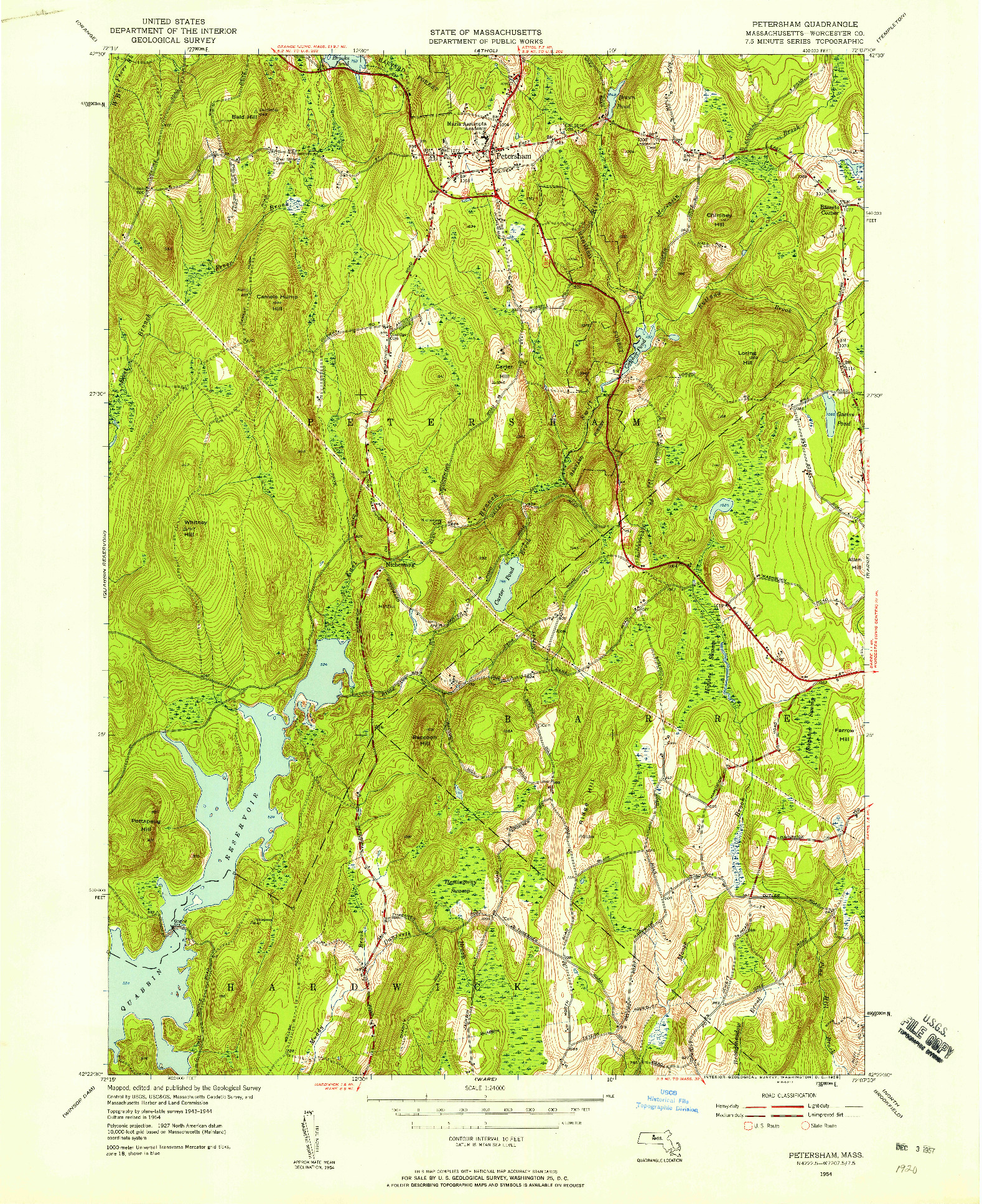 USGS 1:24000-SCALE QUADRANGLE FOR PETERSHAM, MA 1954