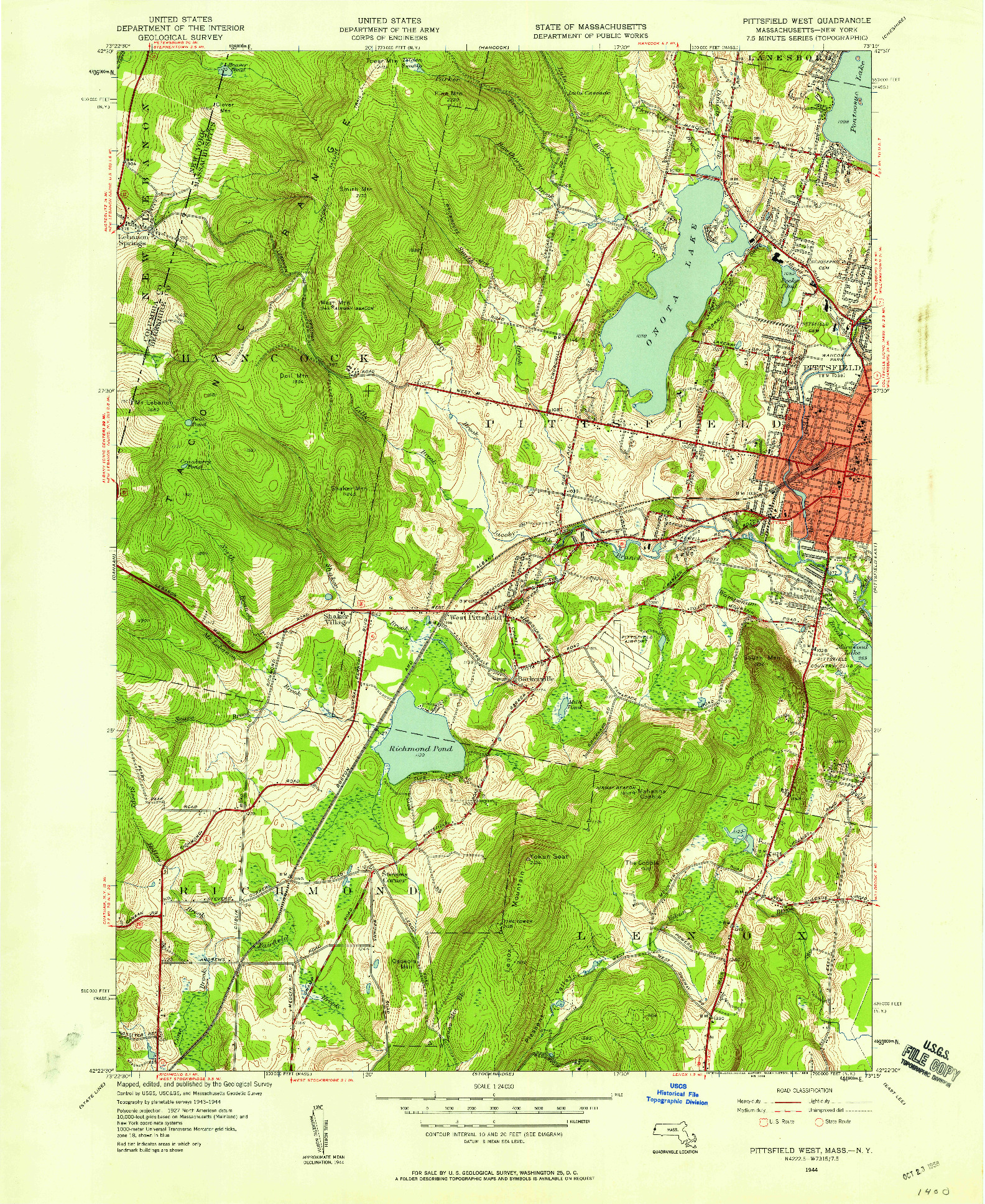 USGS 1:24000-SCALE QUADRANGLE FOR PITTSFIELD WEST, MA 1944