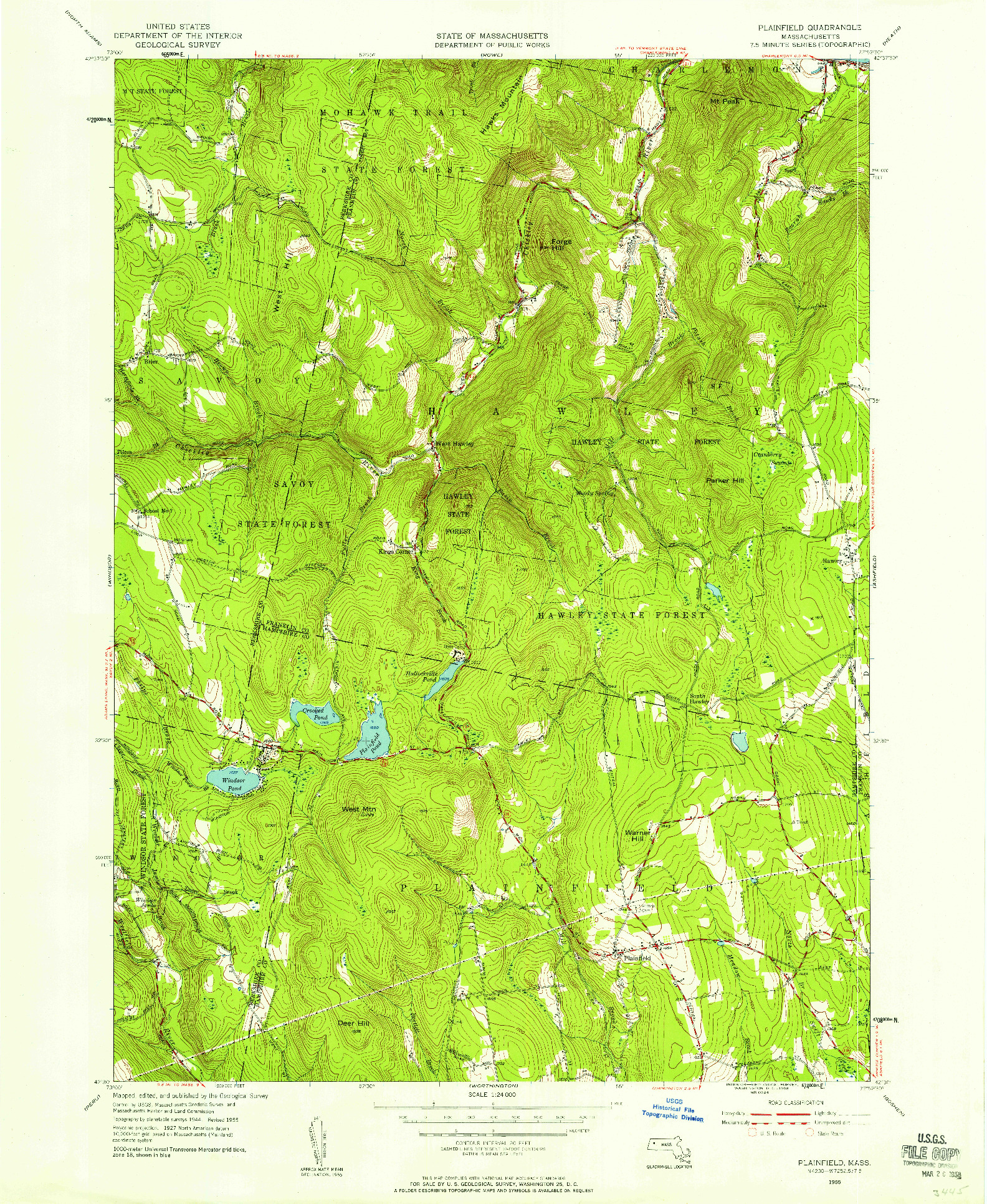 USGS 1:24000-SCALE QUADRANGLE FOR PLAINFIELD, MA 1955