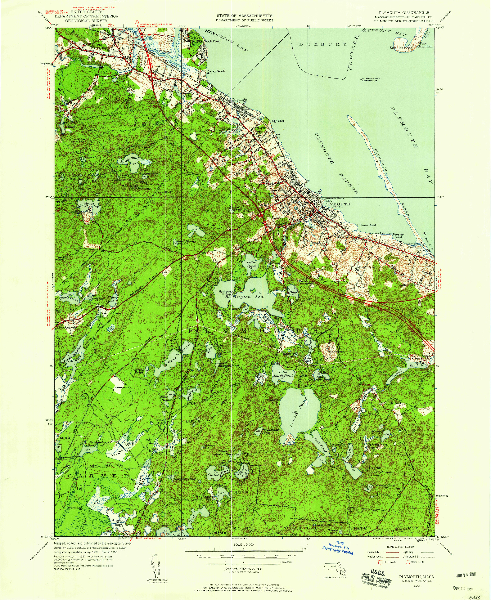 USGS 1:24000-SCALE QUADRANGLE FOR PLYMOUTH, MA 1950