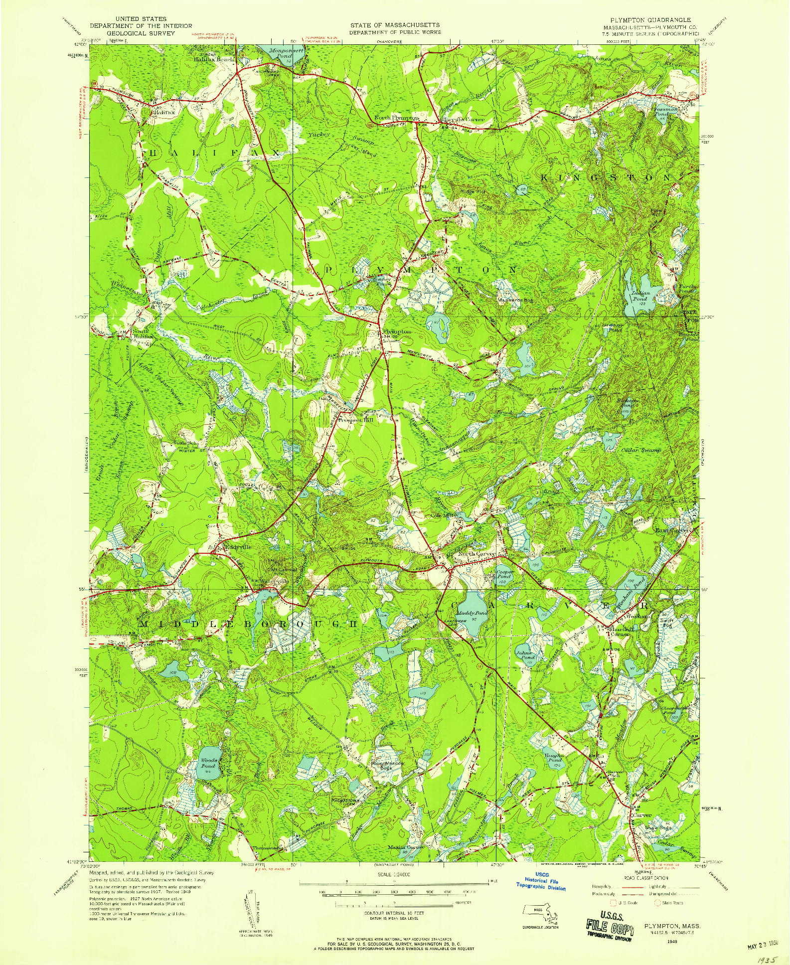 USGS 1:24000-SCALE QUADRANGLE FOR PLYMPTON, MA 1949