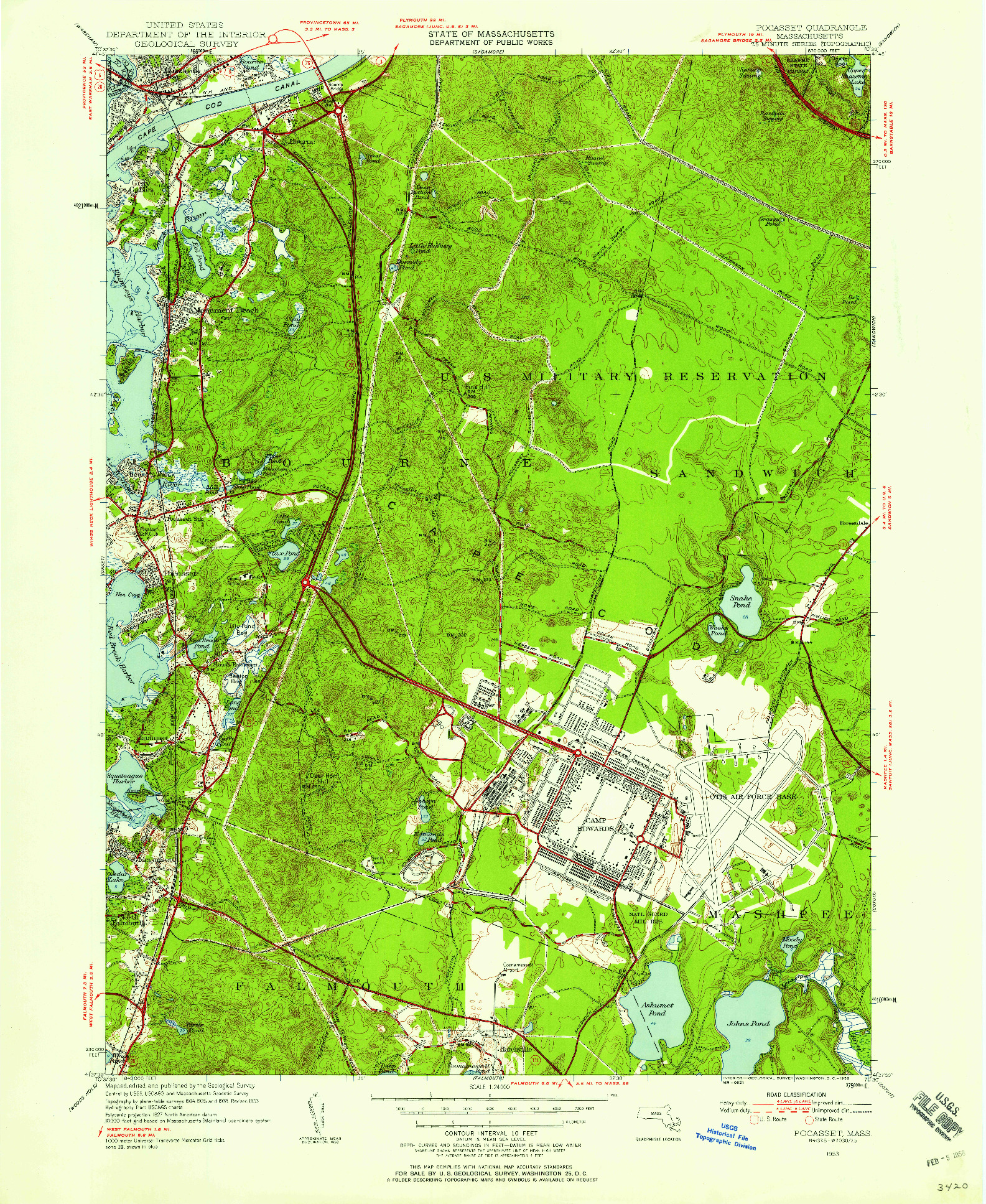 USGS 1:24000-SCALE QUADRANGLE FOR POCASSET, MA 1953