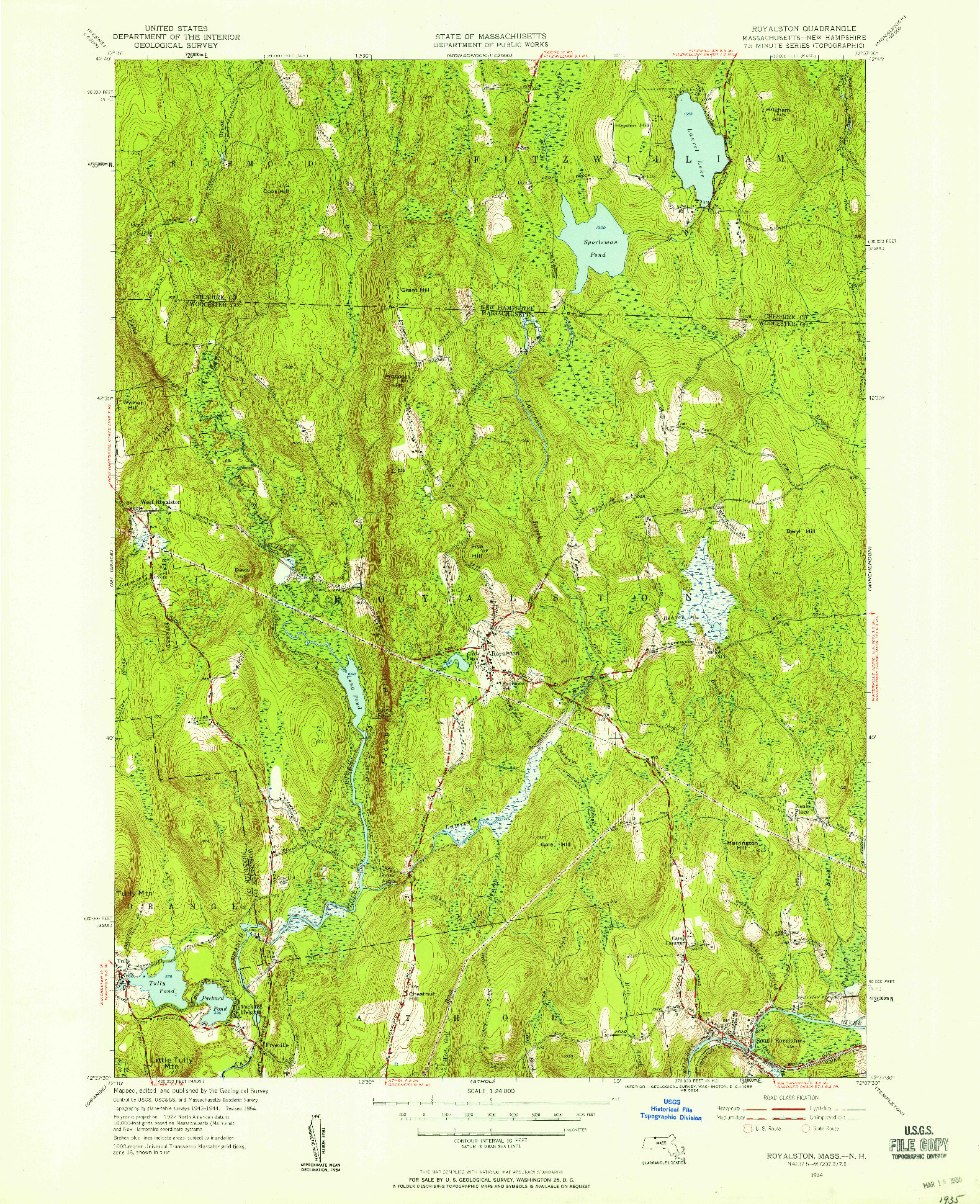 USGS 1:24000-SCALE QUADRANGLE FOR ROYALSTON, MA 1954