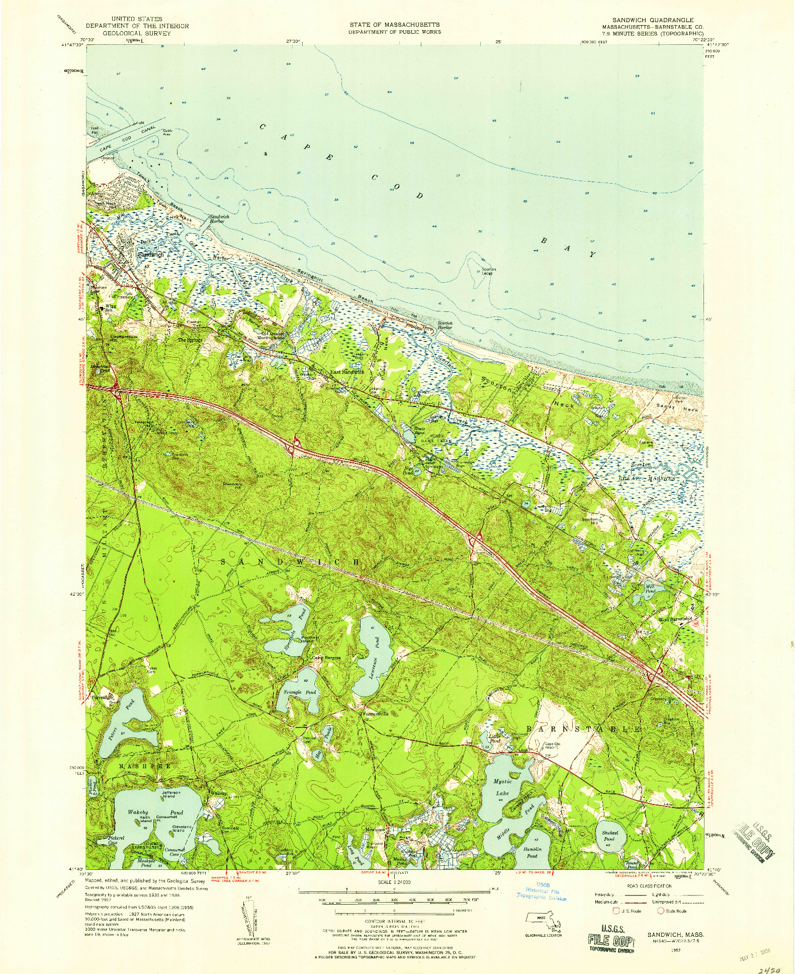 USGS 1:24000-SCALE QUADRANGLE FOR SANDWICH, MA 1957