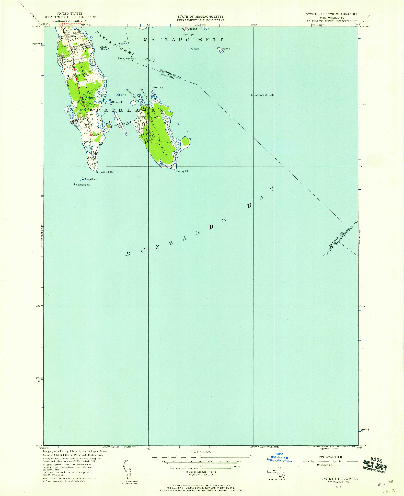 USGS 1:24000-SCALE QUADRANGLE FOR SCONTICUT NECK, MA 1948