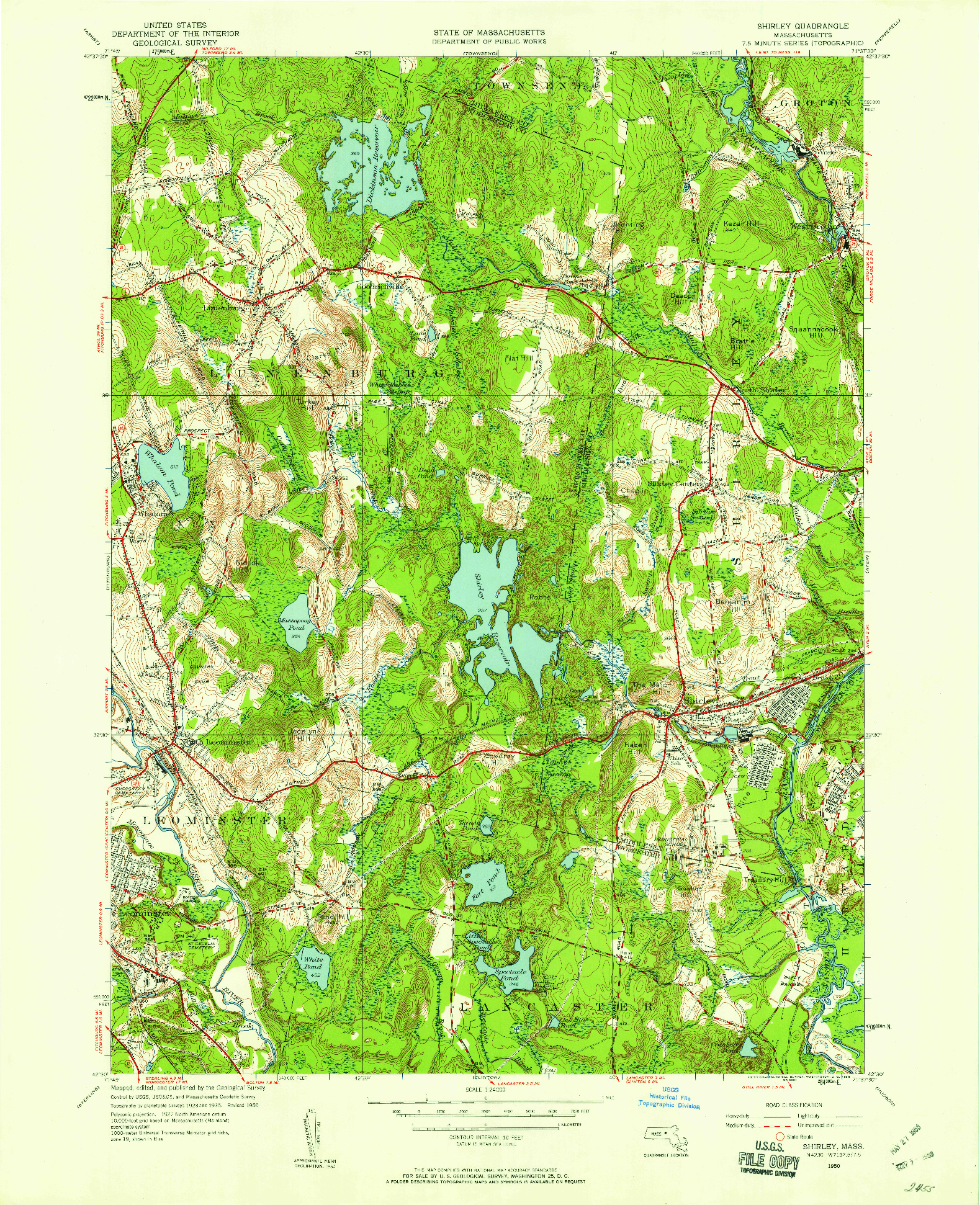 USGS 1:24000-SCALE QUADRANGLE FOR SHIRLEY, MA 1950