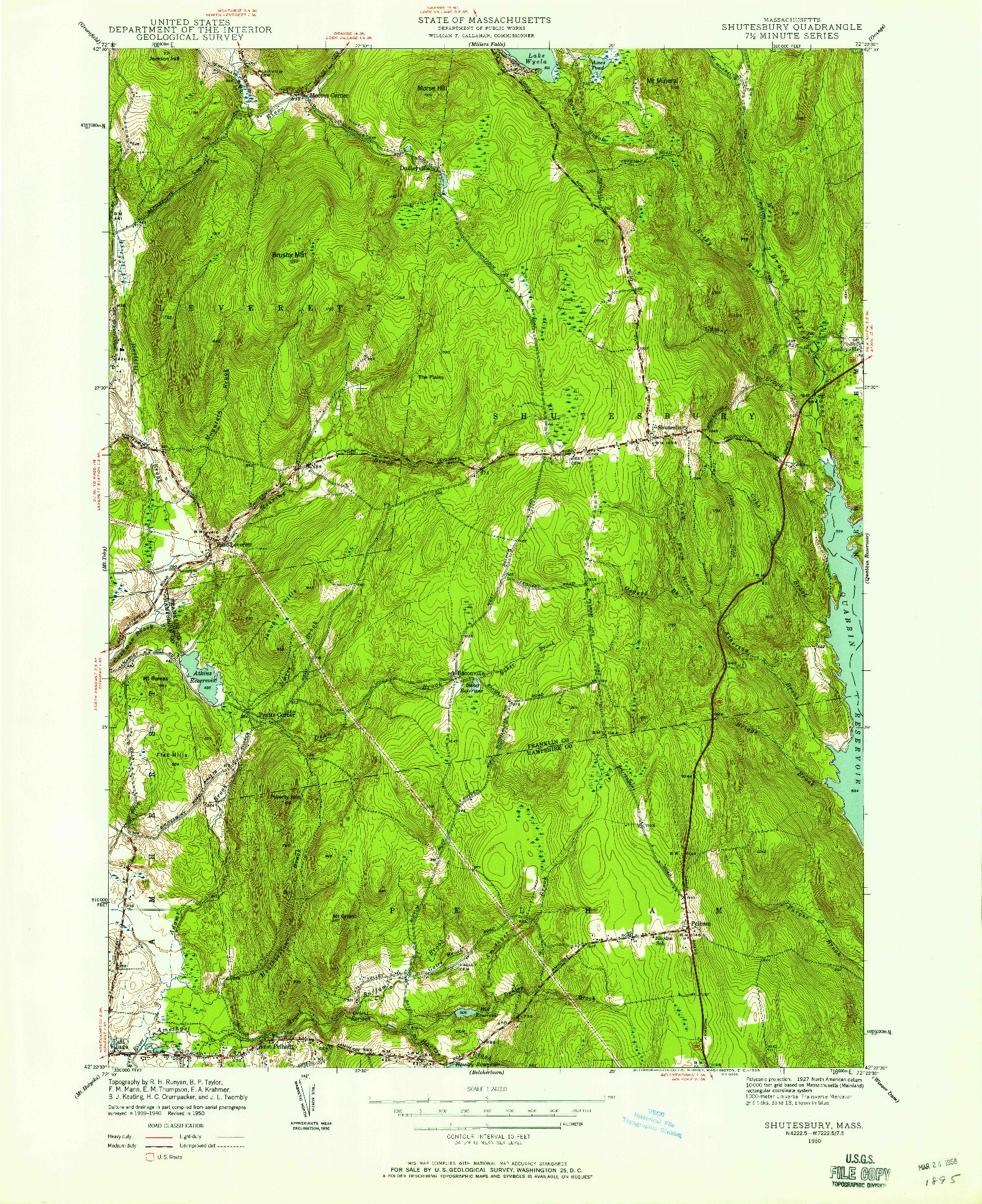 USGS 1:24000-SCALE QUADRANGLE FOR SHUTESBURY, MA 1950