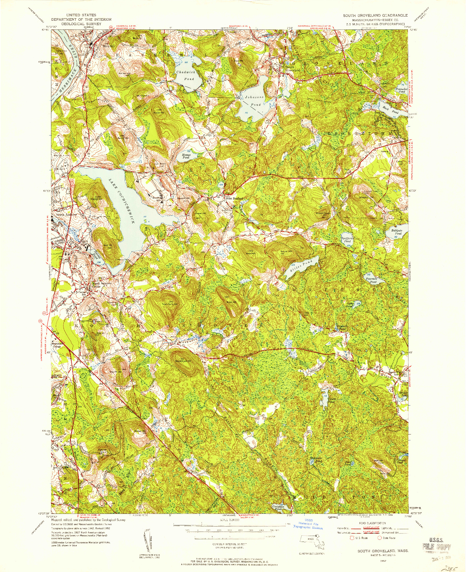 USGS 1:24000-SCALE QUADRANGLE FOR SOUTH GROVELAND, MA 1952