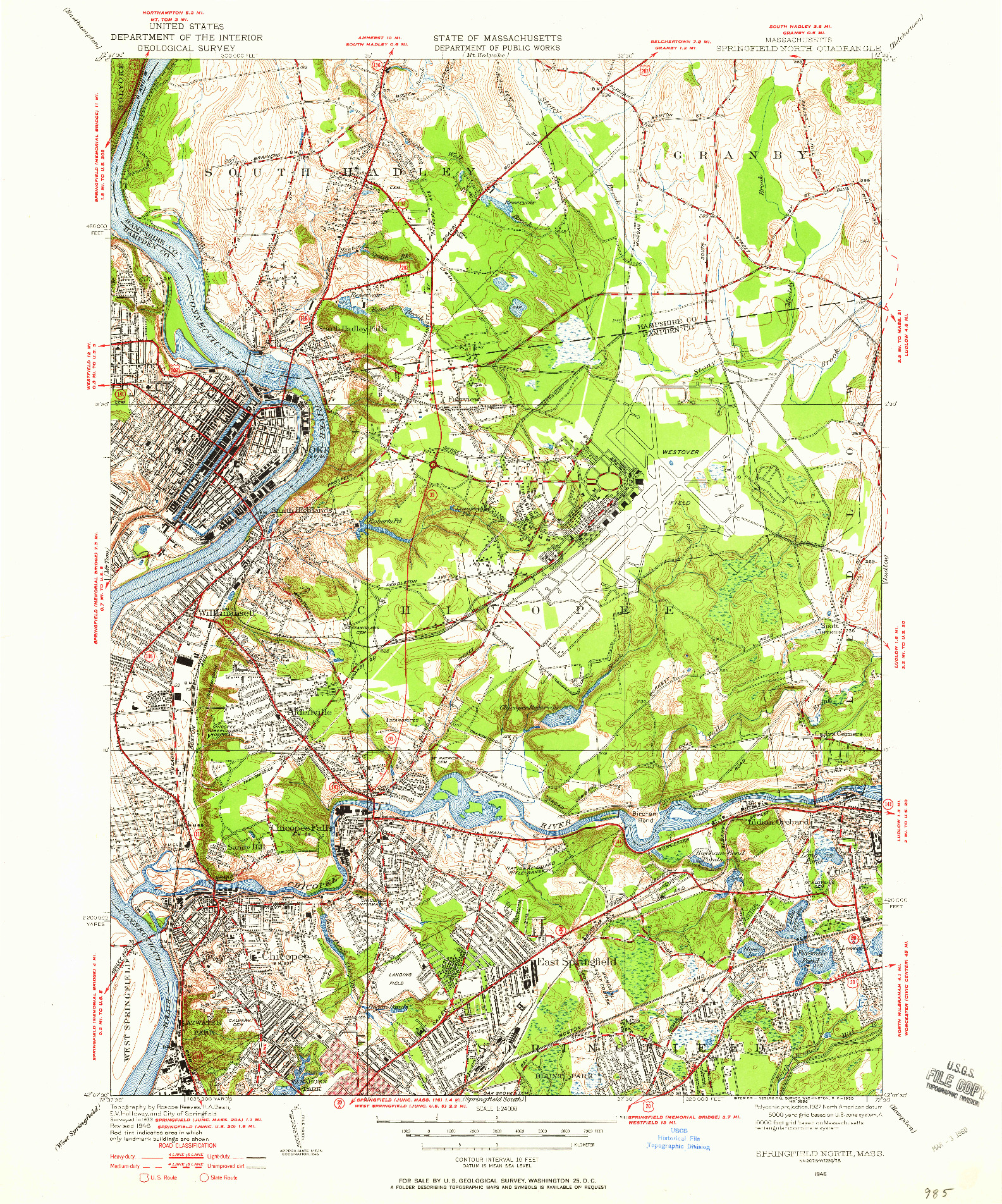 USGS 1:24000-SCALE QUADRANGLE FOR SPRINGFIELD NORTH, MA 1946