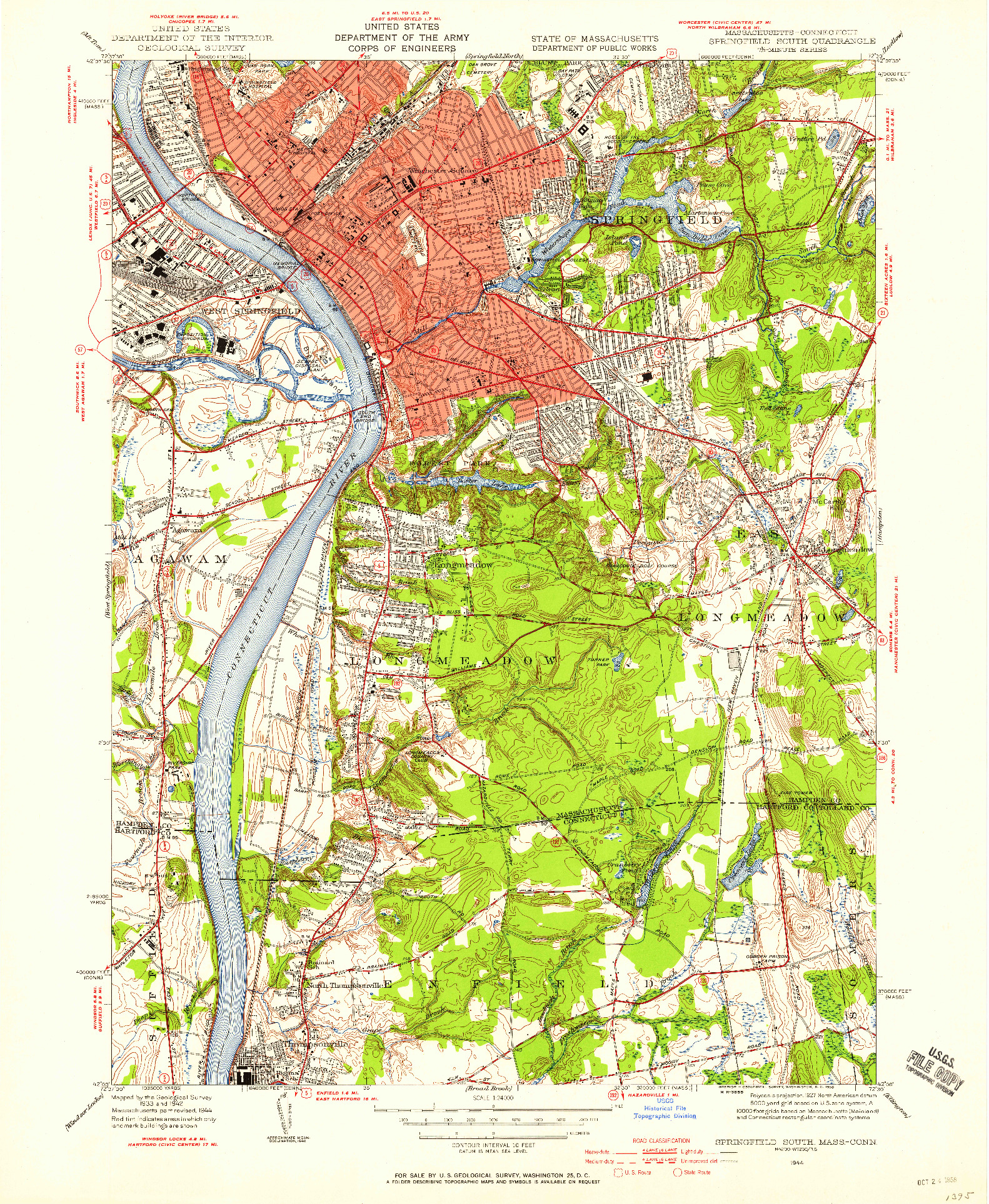 USGS 1:24000-SCALE QUADRANGLE FOR SPRINGFIELD SOUTH, MA 1944