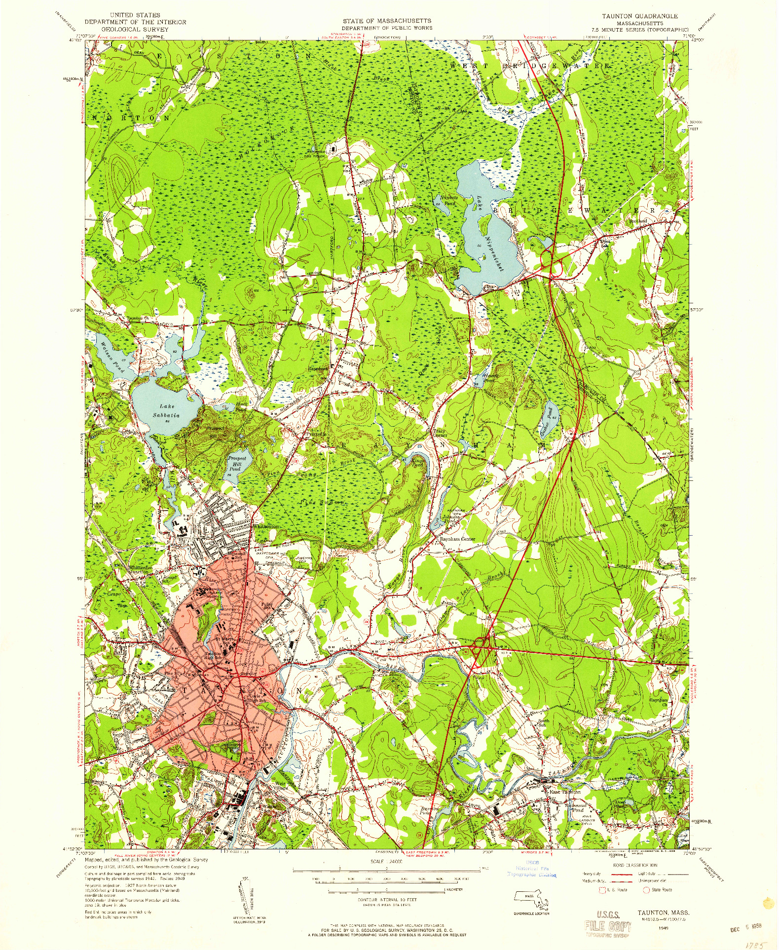 USGS 1:24000-SCALE QUADRANGLE FOR TAUNTON, MA 1949