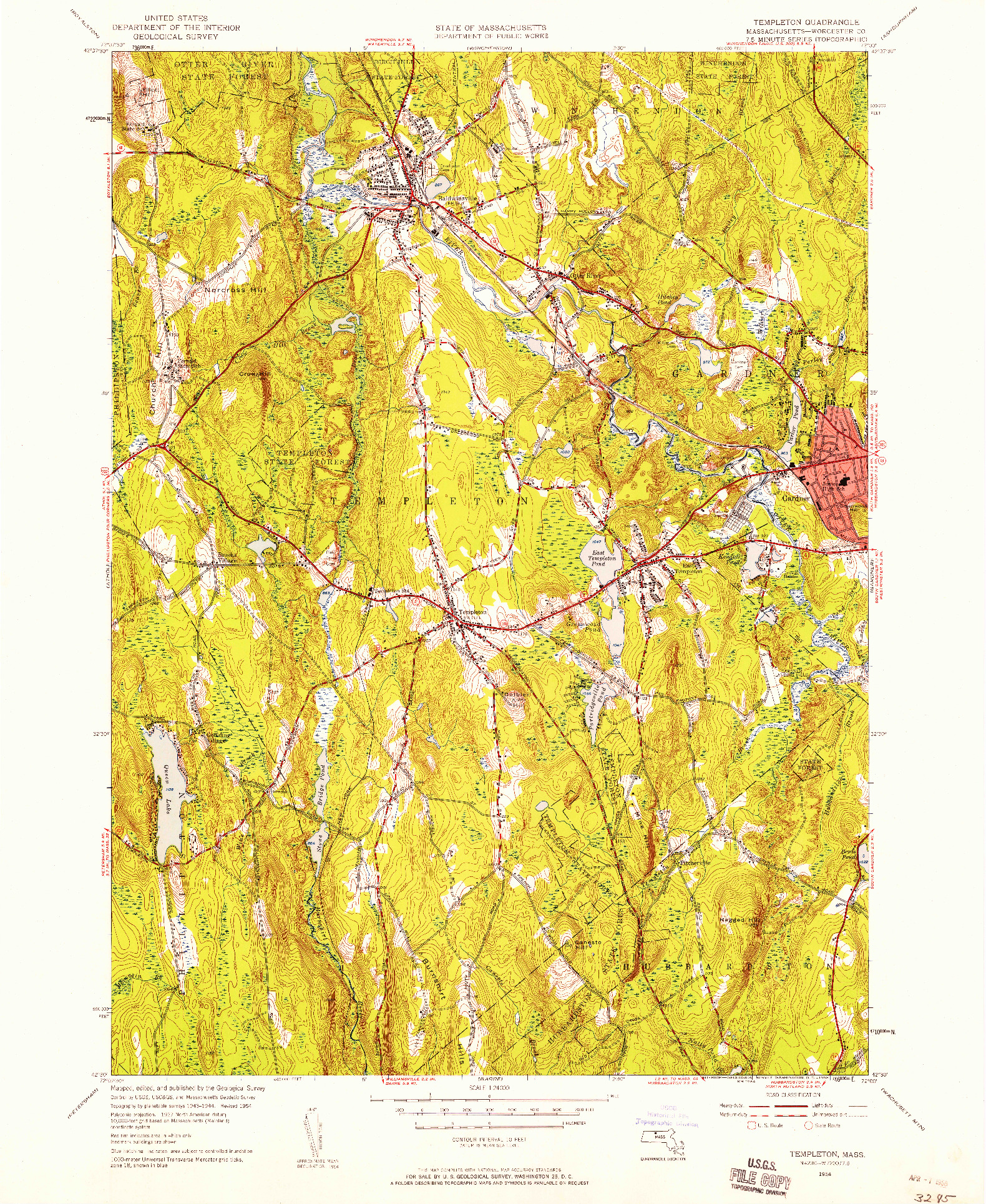 USGS 1:24000-SCALE QUADRANGLE FOR TEMPLETON, MA 1954