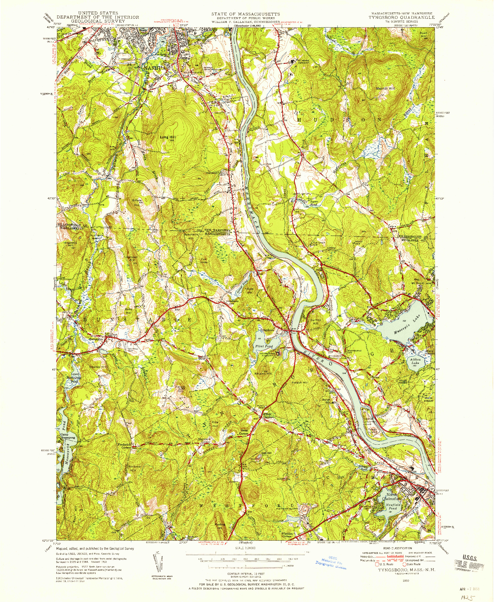 USGS 1:24000-SCALE QUADRANGLE FOR TYNGSBORO, MA 1950