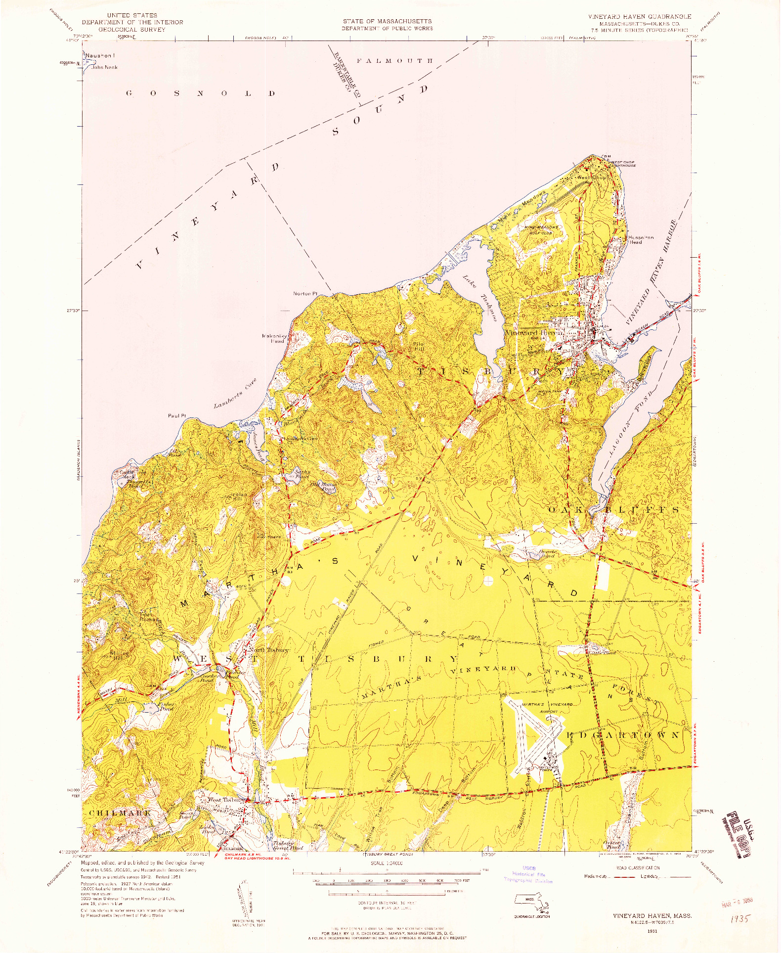 USGS 1:24000-SCALE QUADRANGLE FOR VINEYARD HAVEN, MA 1951