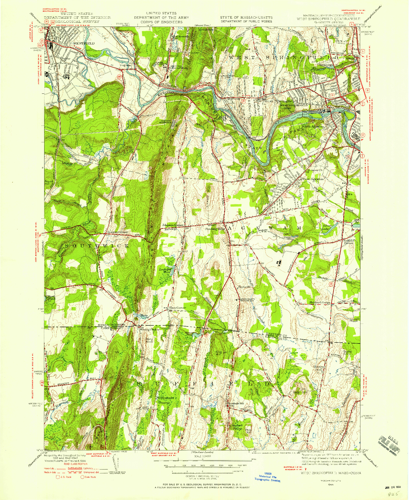 USGS 1:24000-SCALE QUADRANGLE FOR WEST SPRINGFIELD, MA 1944