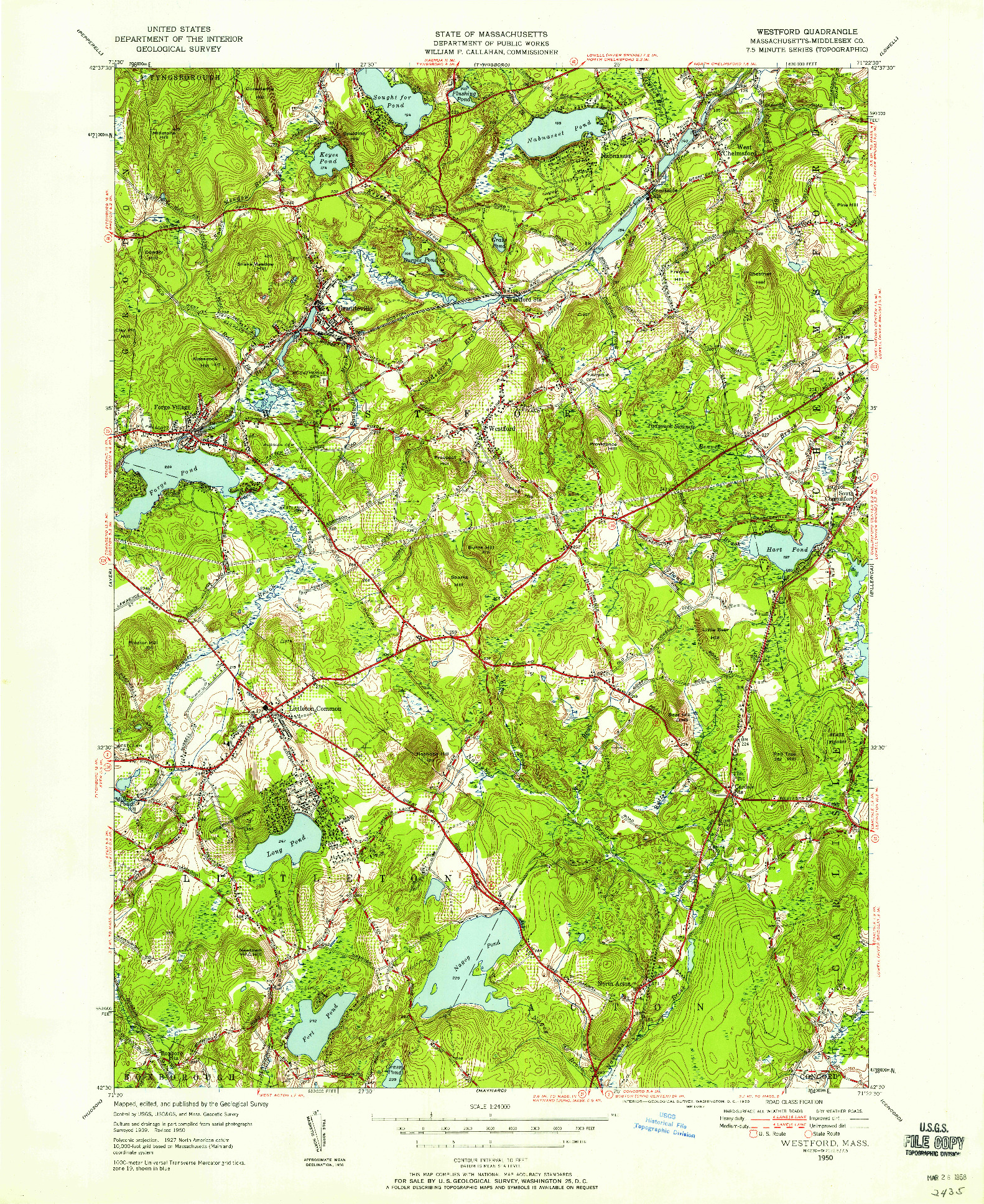 USGS 1:24000-SCALE QUADRANGLE FOR WESTFORD, MA 1950