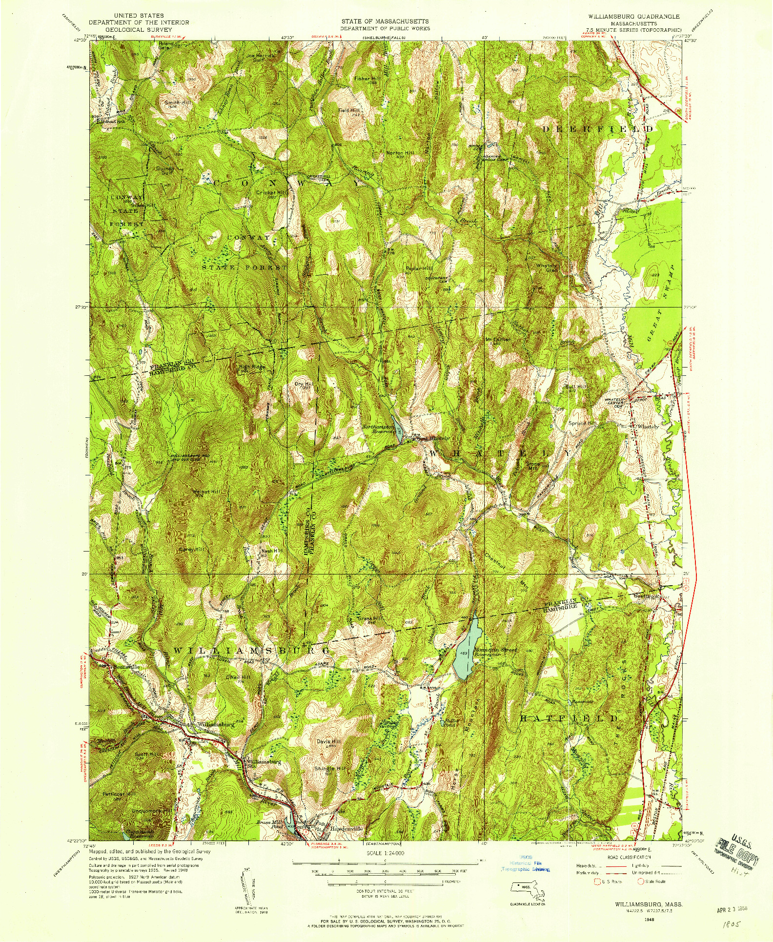 USGS 1:24000-SCALE QUADRANGLE FOR WILLIAMSBURG, MA 1948