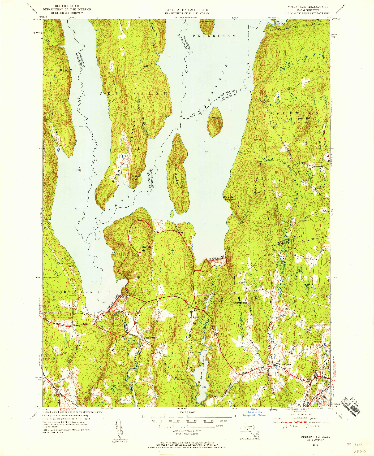 USGS 1:24000-SCALE QUADRANGLE FOR WINSOR DAM, MA 1952