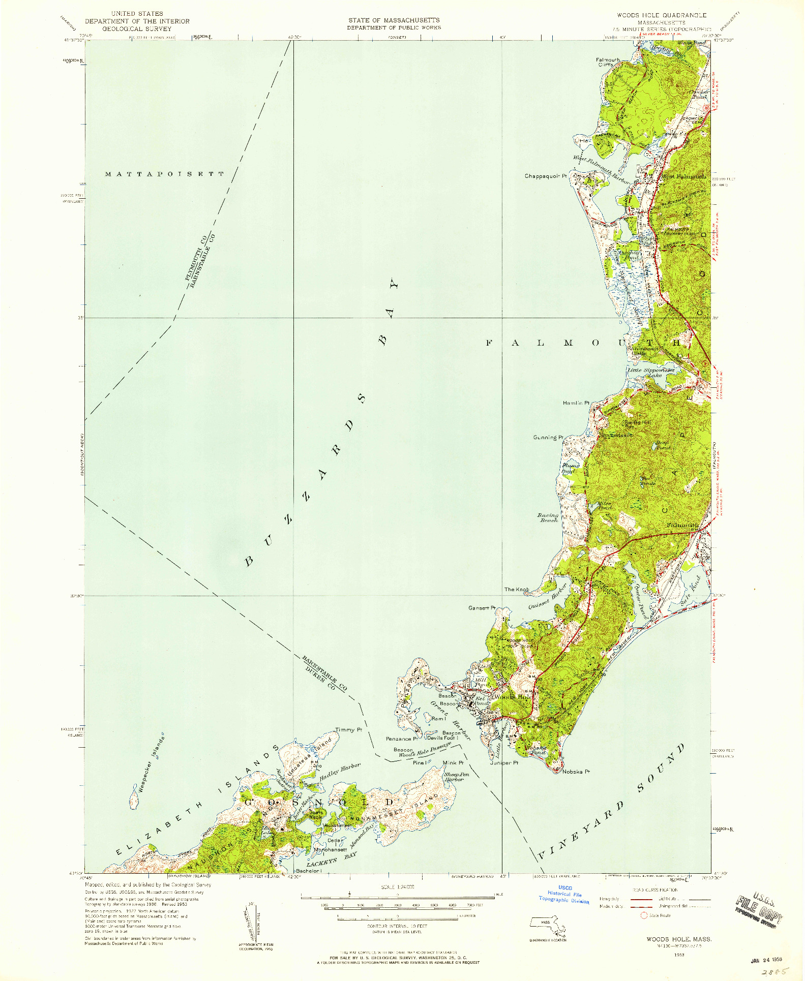 USGS 1:24000-SCALE QUADRANGLE FOR WOODS HOLE, MA 1953