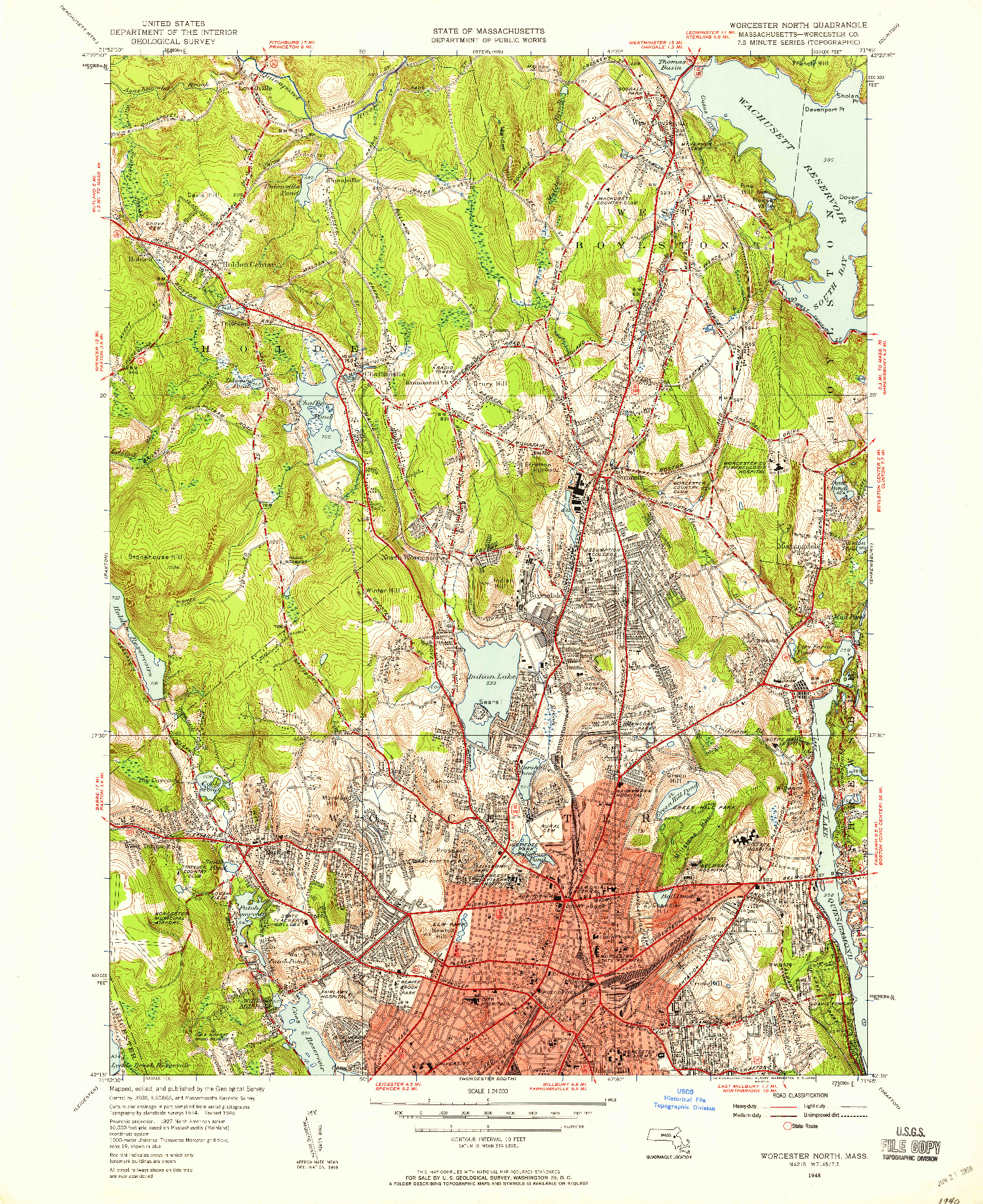 USGS 1:24000-SCALE QUADRANGLE FOR WORCESTER NORTH, MA 1948