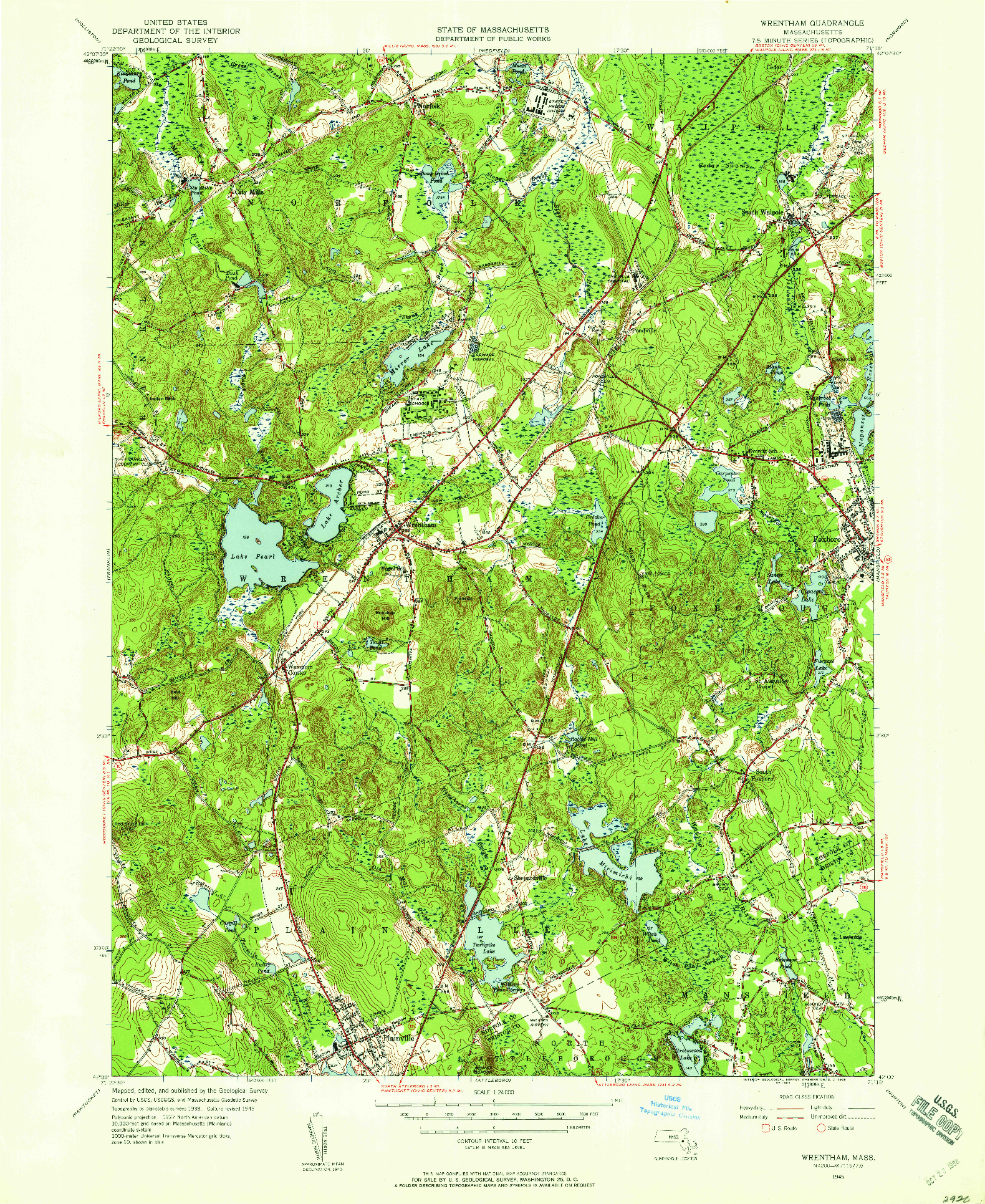 USGS 1:24000-SCALE QUADRANGLE FOR WRENTHAM, MA 1945