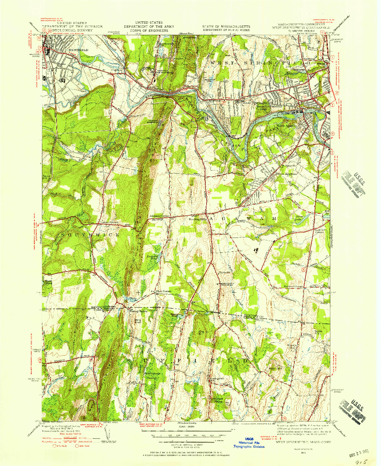 USGS 1:31680-SCALE QUADRANGLE FOR WEST SPRINGFIELD, MA 1944