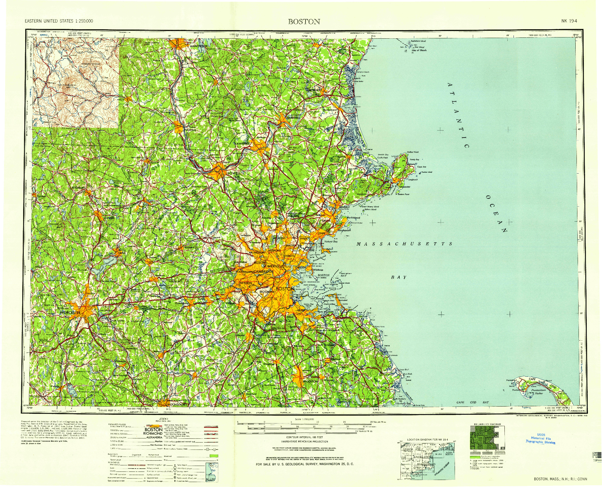USGS 1:250000-SCALE QUADRANGLE FOR BOSTON, MA 1958