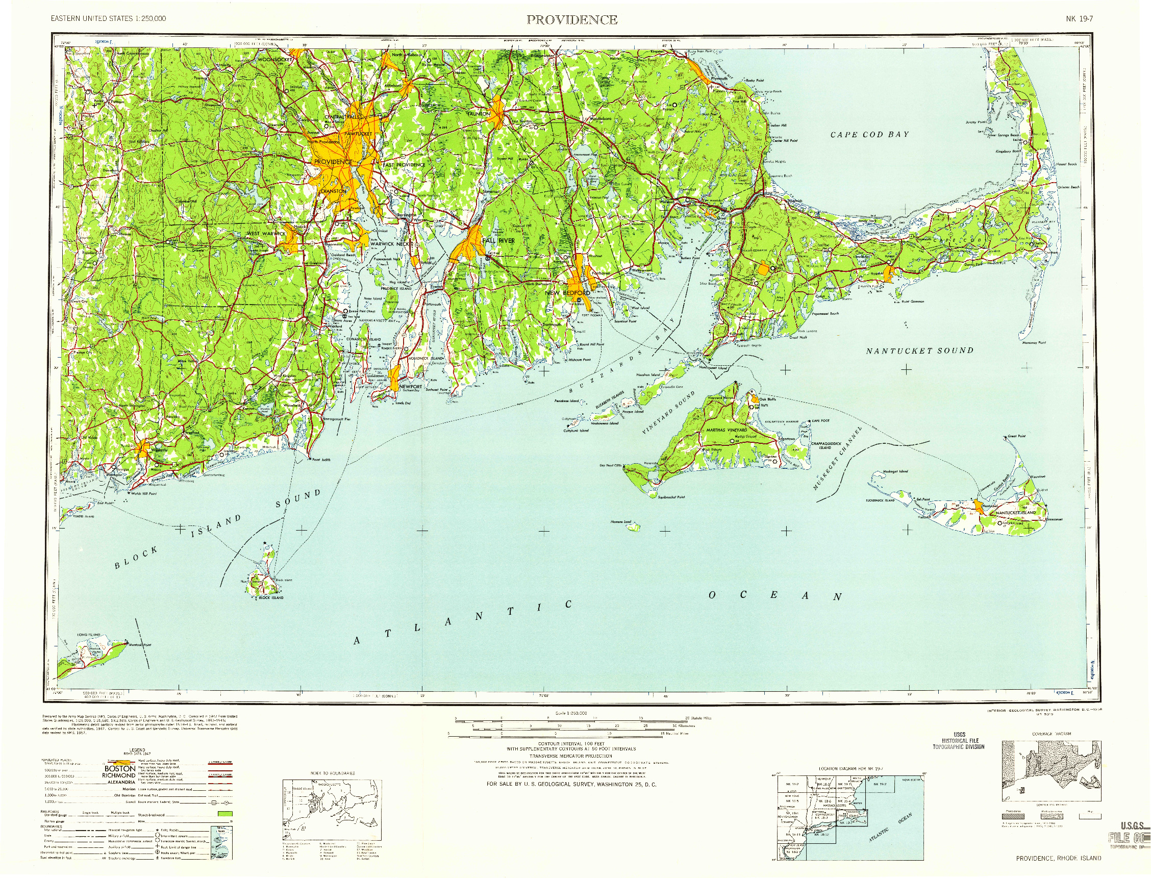 USGS 1:250000-SCALE QUADRANGLE FOR PROVIDENCE, RI 1958