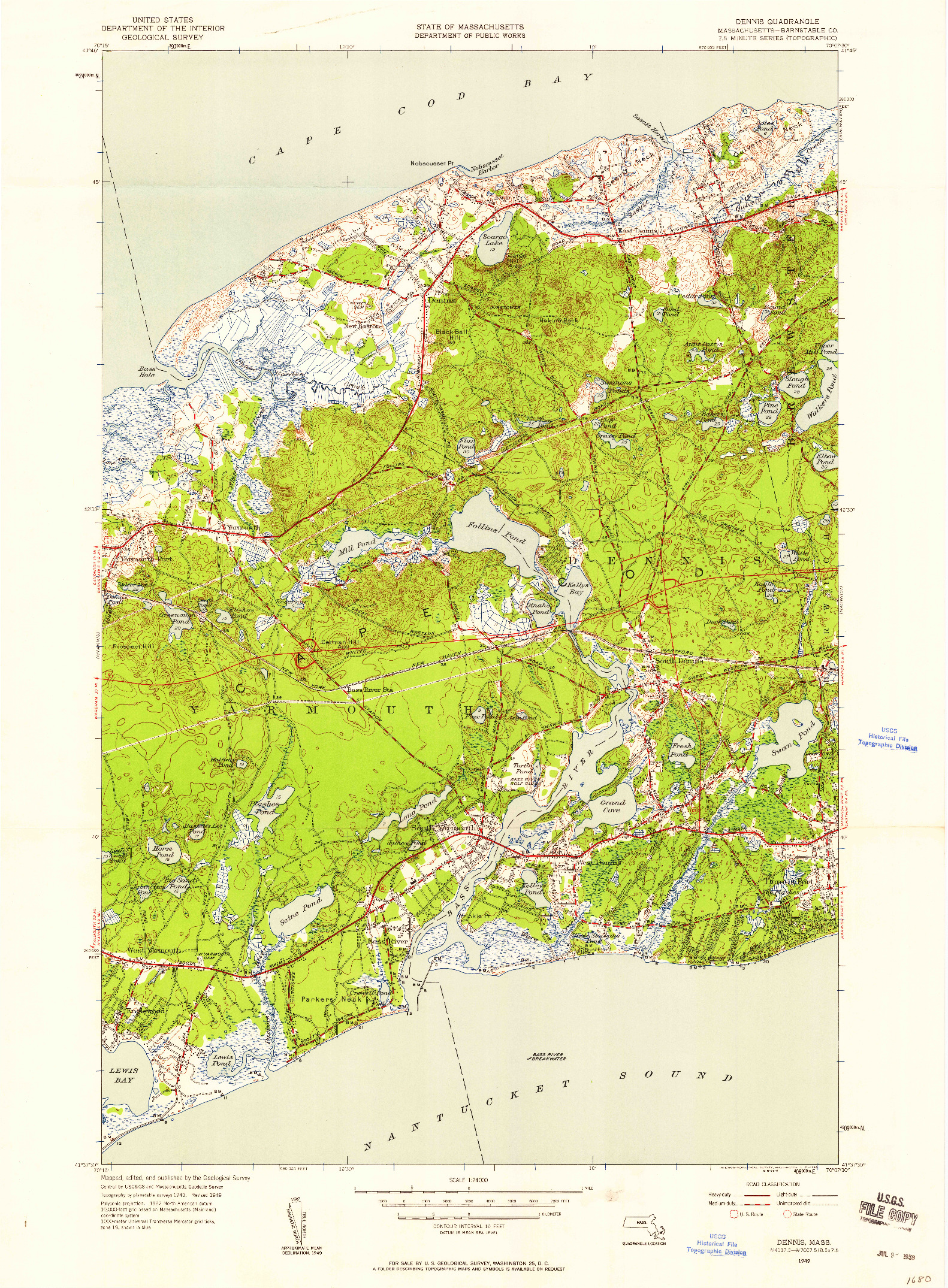USGS 1:24000-SCALE QUADRANGLE FOR DENNIS, MA 1949